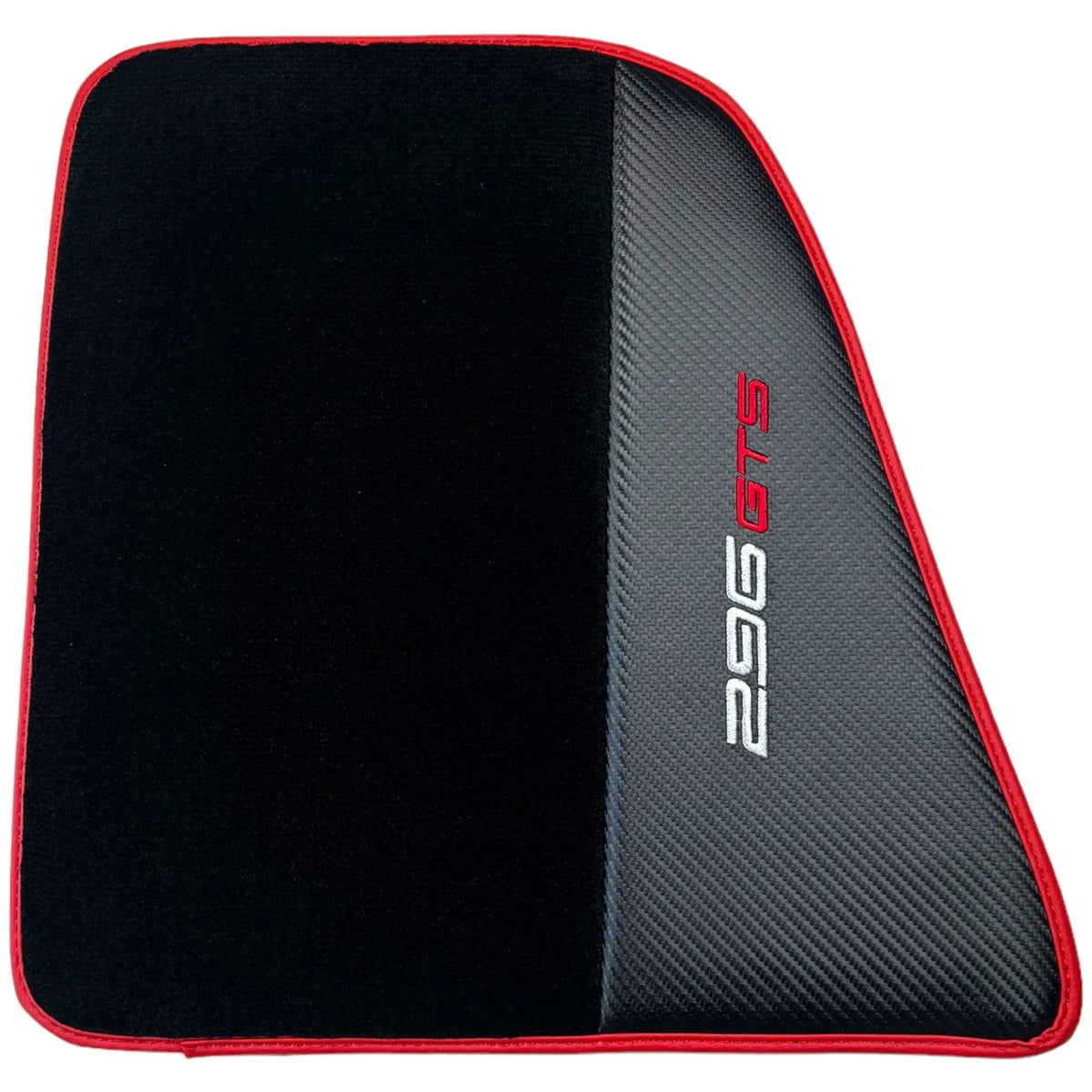 Black Floor Mats for Ferrari 296 GTS (2022-2027) with Carbon Fiber | Red Trim - AutoWin