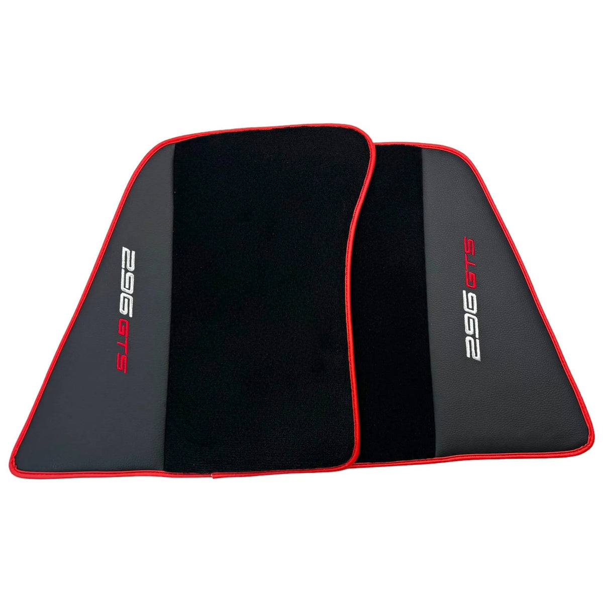 Black Floor Mats for Ferrari 296 GTS (2022-2027) with Leather and Red Trim - AutoWin