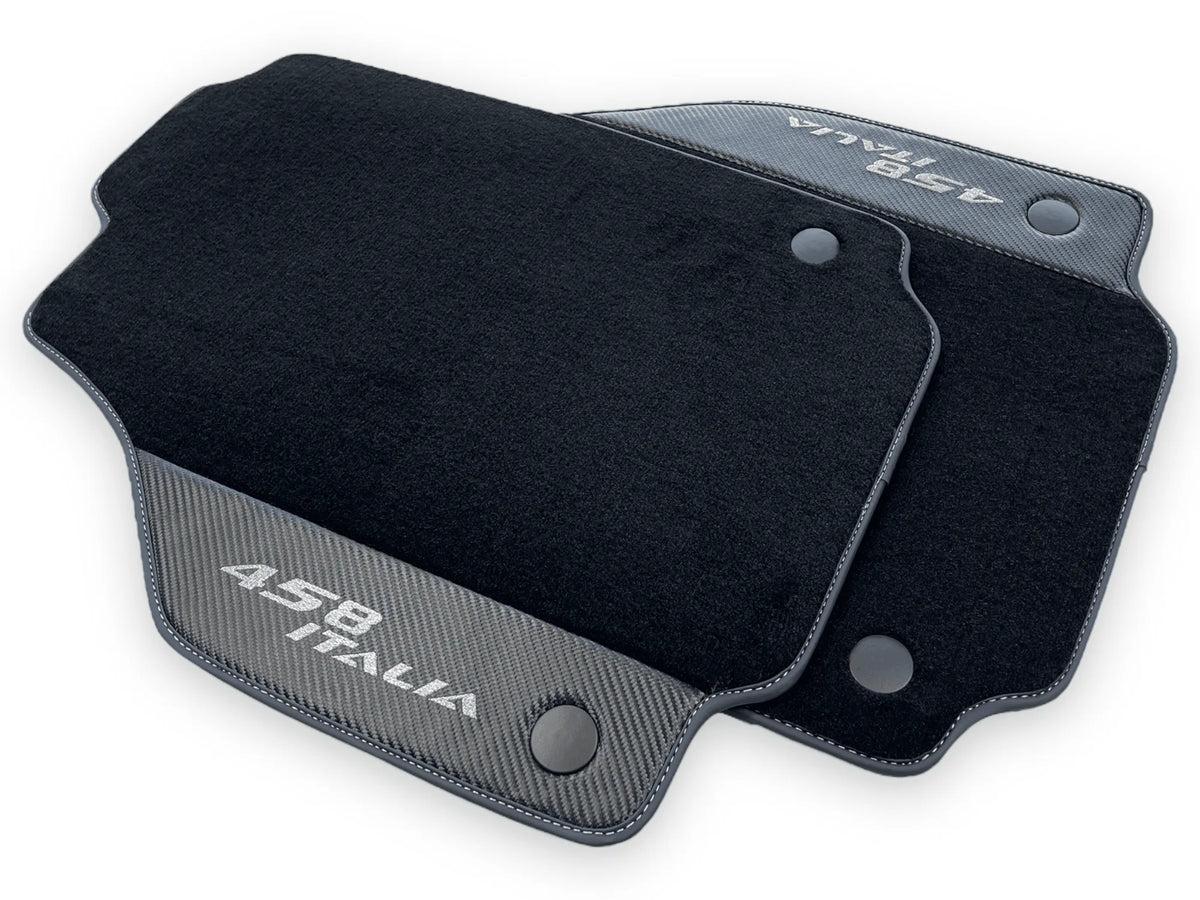 Black Floor Mats For Ferrari 458 Italia 2009-2015 With Carbon Fiber Leather - AutoWin