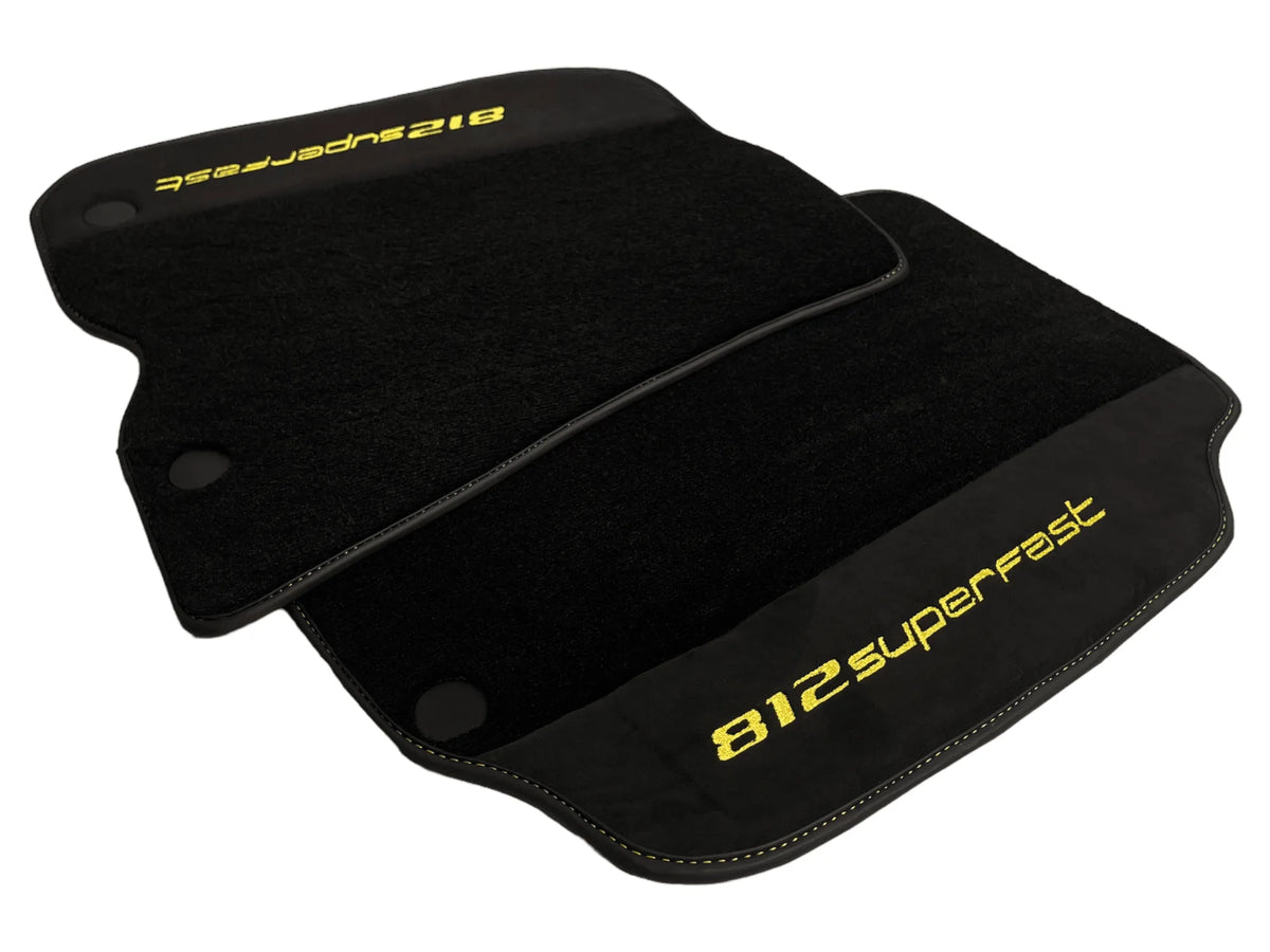 Black Floor Mats For Ferrari 812 Superfast With Alcantara Leather Yellow Edition - AutoWin