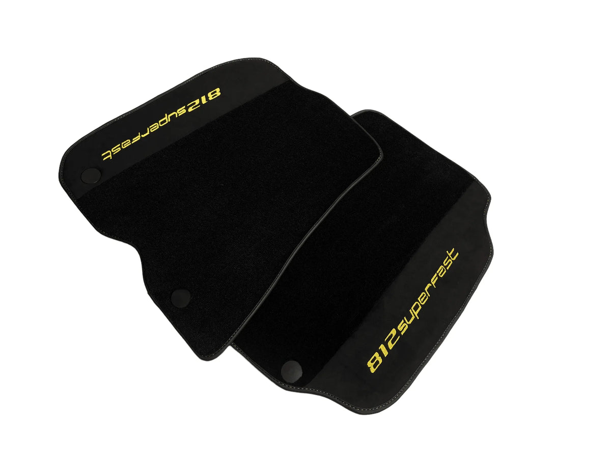 Black Floor Mats For Ferrari 812 Superfast With Alcantara Leather Yellow Edition - AutoWin