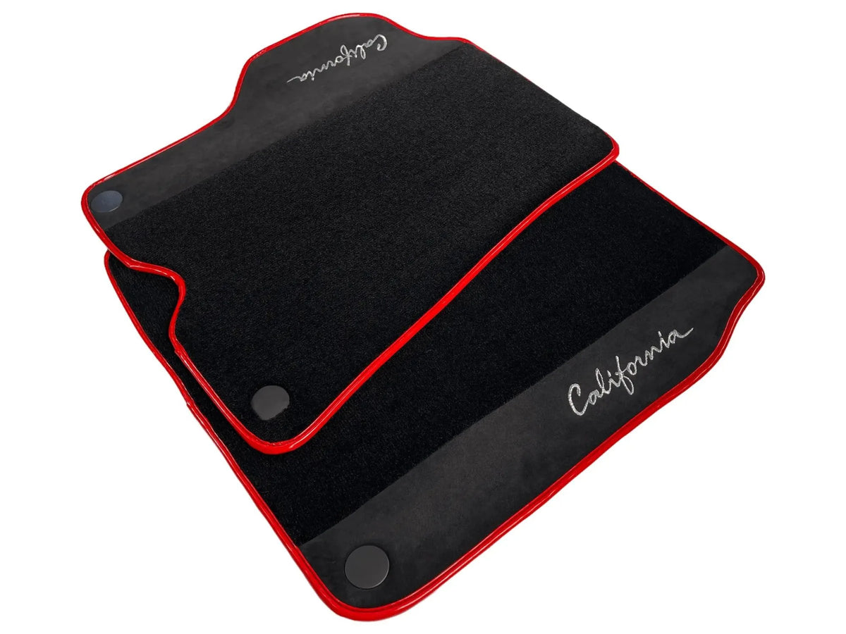 Black Floor Mats For Ferrari California 2008-2014 With Alcantara Red Trim - AutoWin