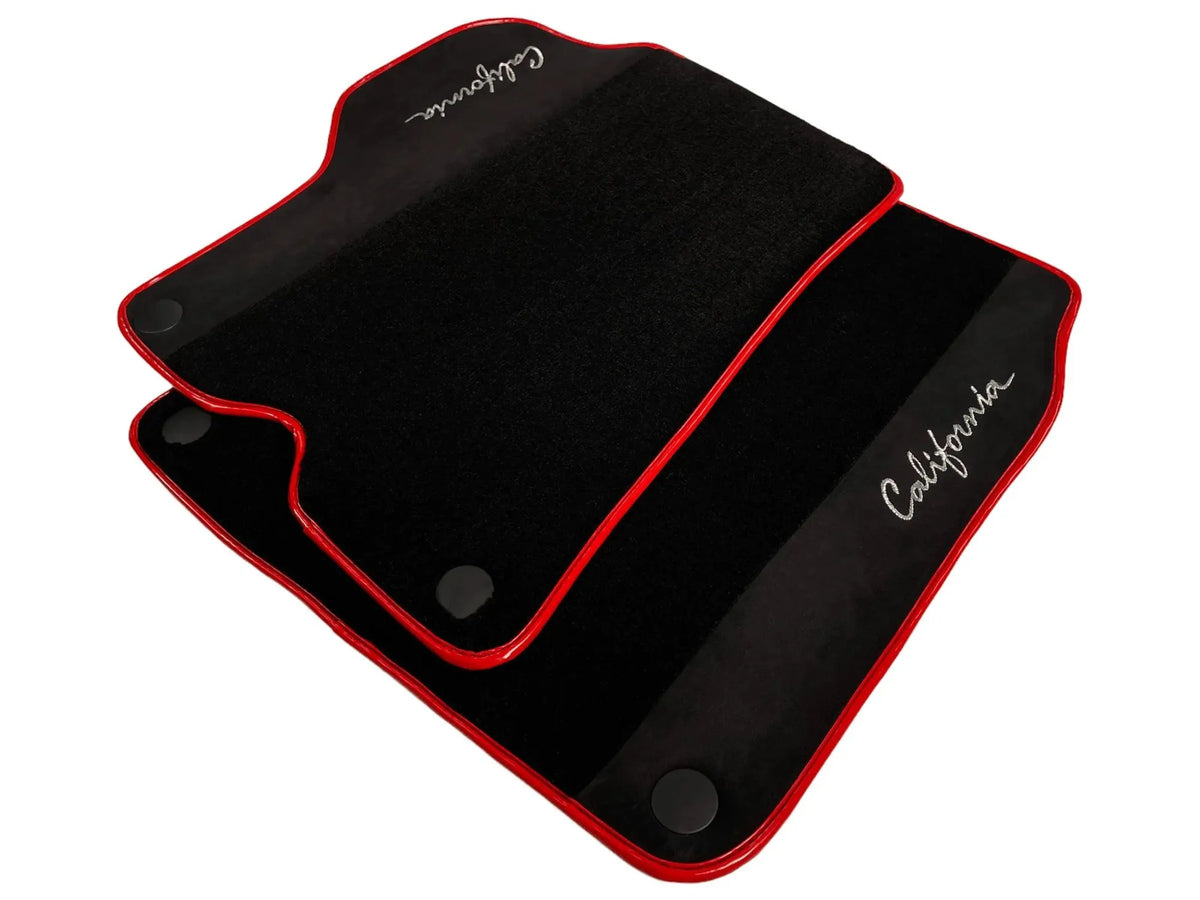 Black Floor Mats For Ferrari California 2008-2014 With Alcantara Red Trim - AutoWin