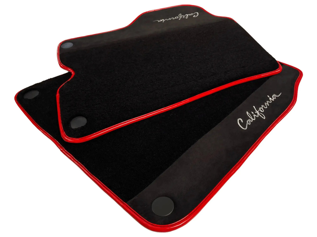 Black Floor Mats For Ferrari California 2008-2014 With Alcantara Red Trim - AutoWin