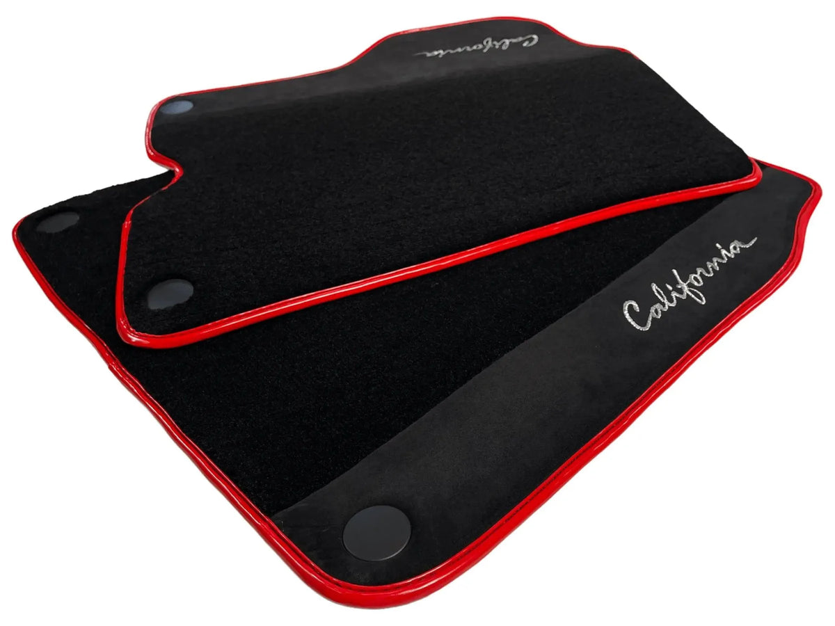 Black Floor Mats For Ferrari California 2008-2014 With Alcantara Red Trim - AutoWin