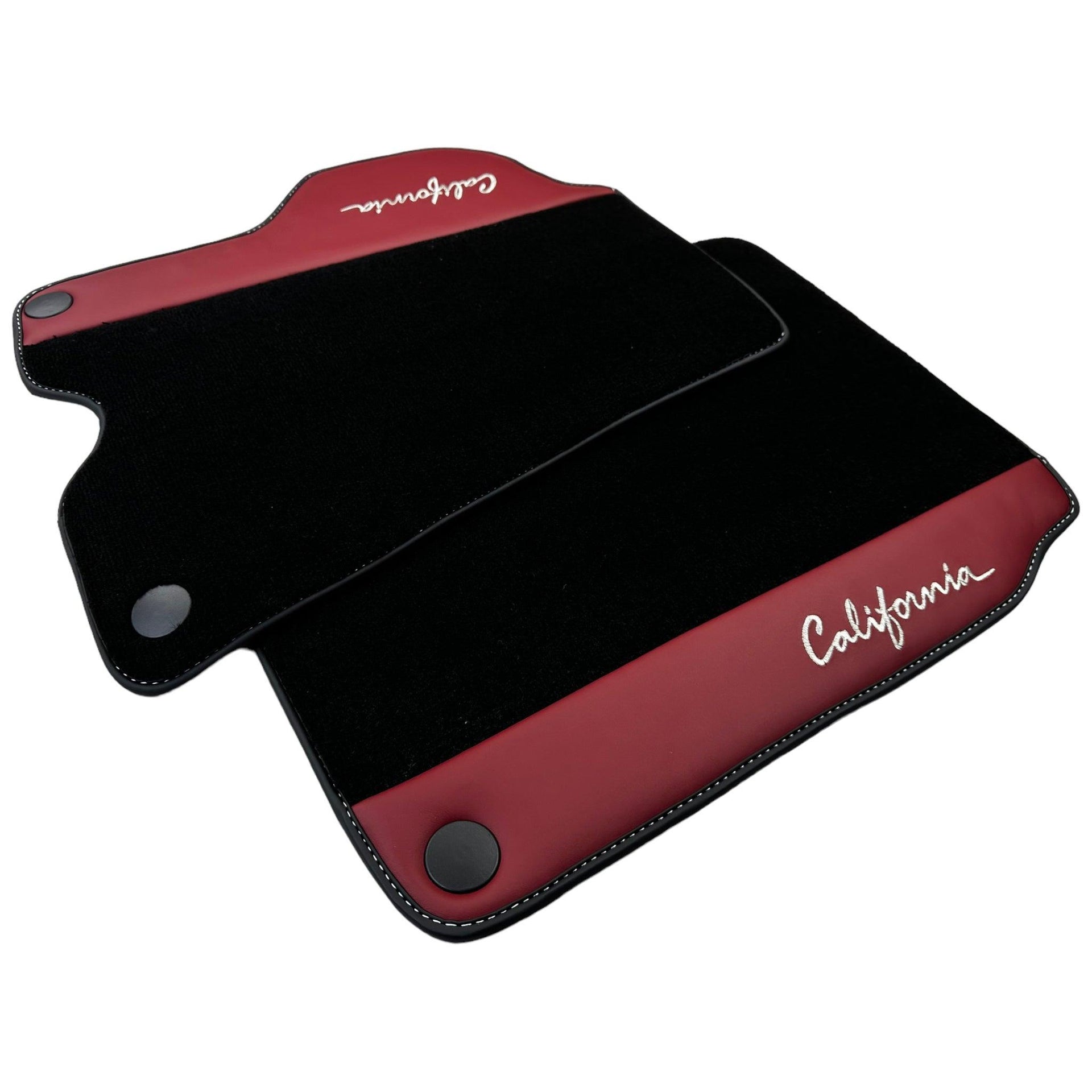 Black Floor Mats for Ferrari California (2008-2014) with Bordeaux Nappa Leather - AutoWin