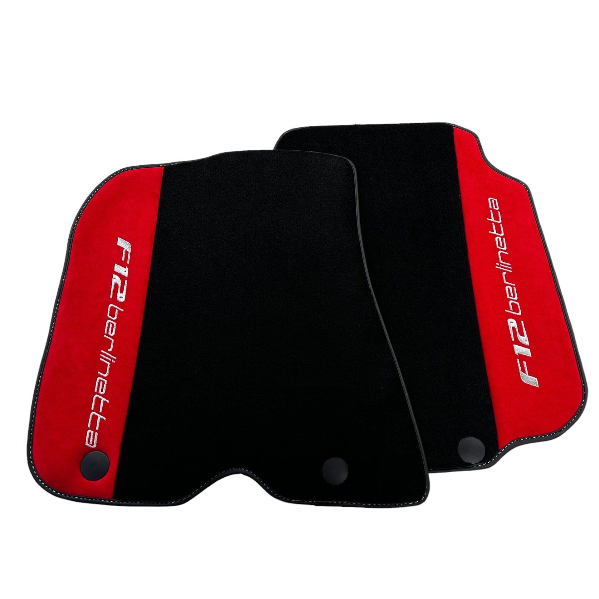 Black Floor Mats for Ferrari F12 Berlinetta (2012-2022) with Red Alcantara Leather - AutoWin