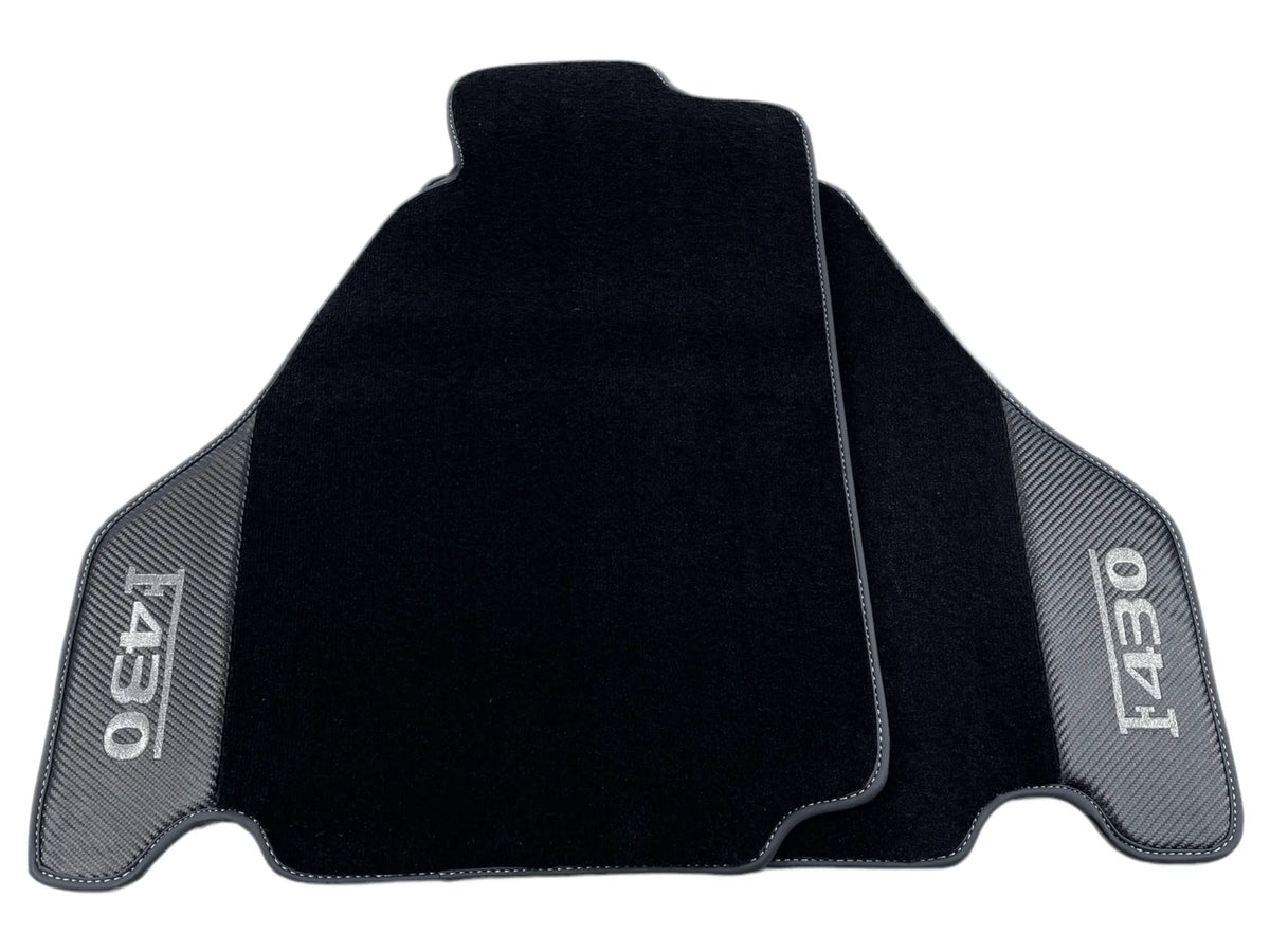 Black Floor Mats For Ferrari F430 2004-2009 With Carbon Fiber Leather - AutoWin