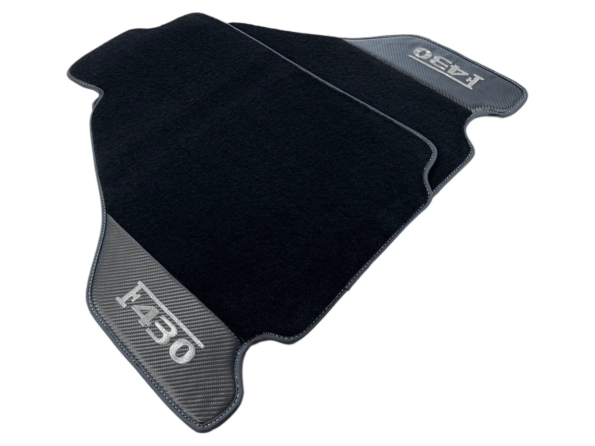 Black Floor Mats For Ferrari F430 2004-2009 With Carbon Fiber Leather - AutoWin