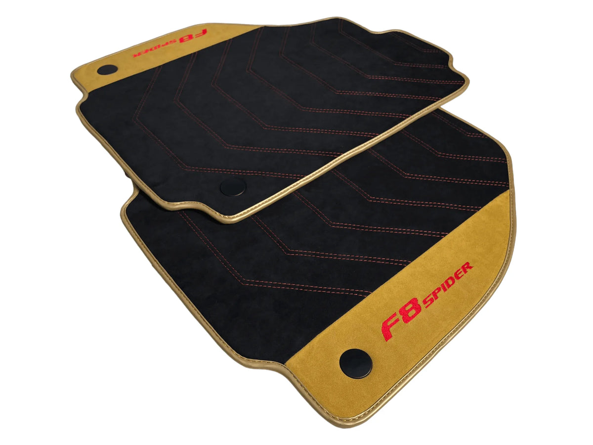 Black Floor Mats For Ferrari F8 Spider 2019-2022 With Tan Alcantara Leather - AutoWin