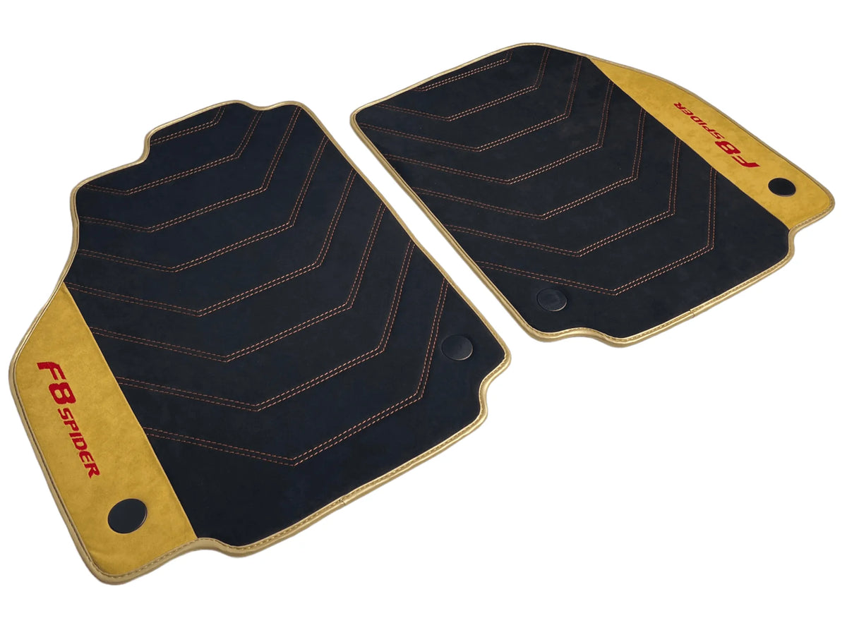 Black Floor Mats For Ferrari F8 Spider 2019-2022 With Tan Alcantara Leather - AutoWin