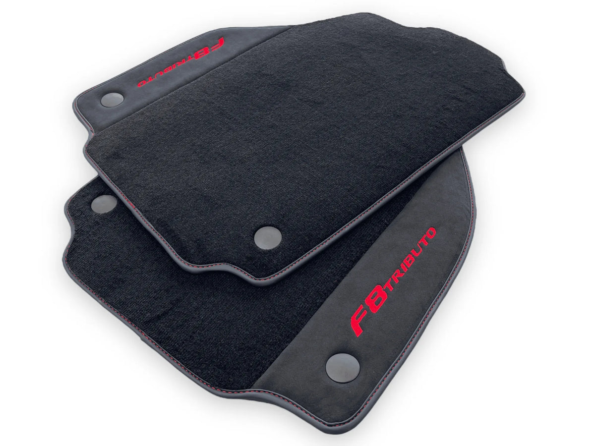 Black Floor Mats For Ferrari F8 Tributo 2019-2022 With Alcantara Leather - AutoWin