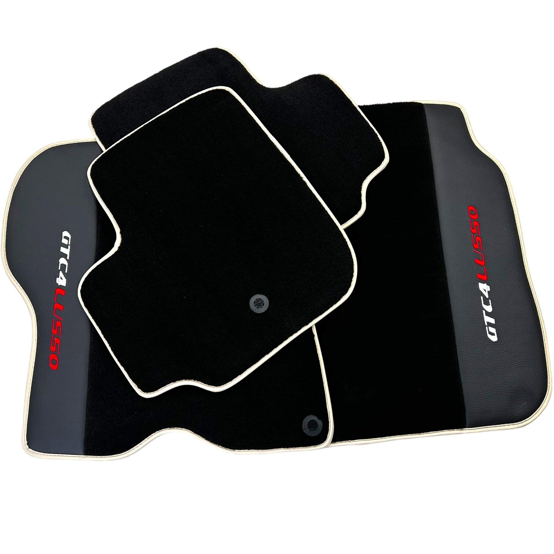 Black Floor Mats For Ferrari GTC4 Lusso (2016-2023) with Leather | Beige Trim - AutoWin