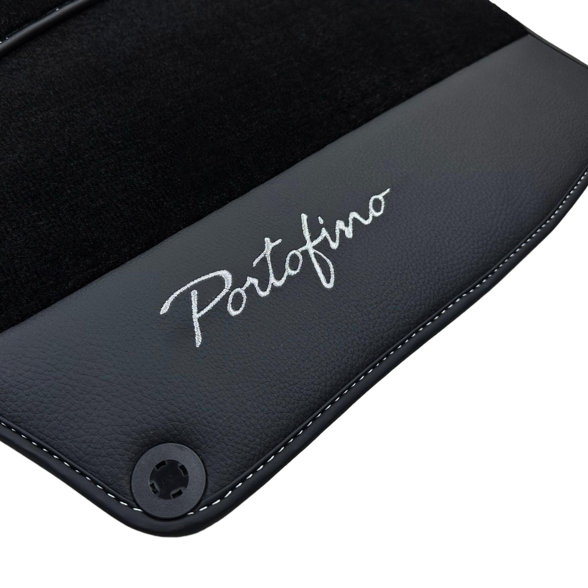 Black Floor Mats For Ferrari Portofino (2018-2023) With Leather - AutoWin