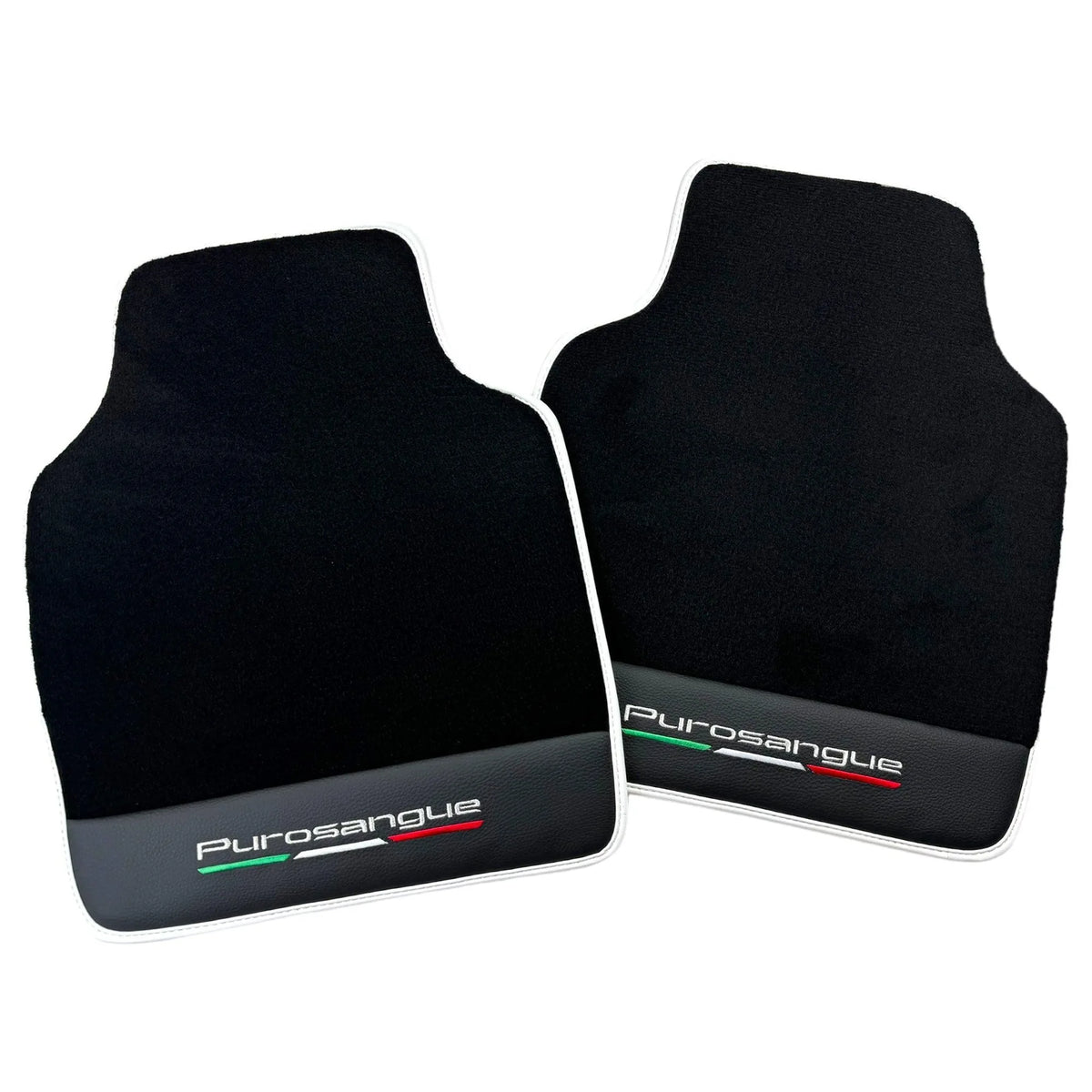 Black Floor Mats for Ferrari Purosangue with Leather and White Trim | Italian Edition - AutoWin