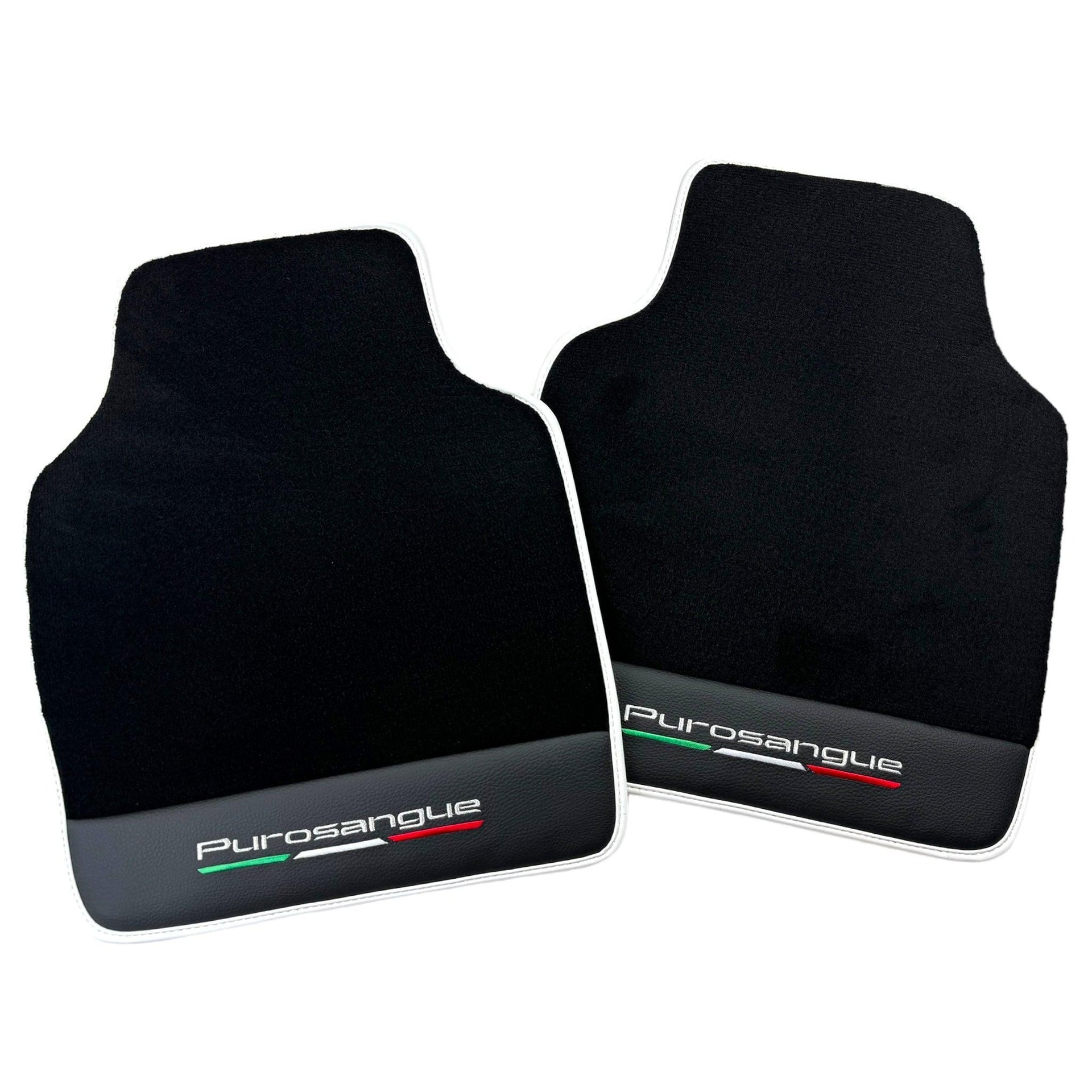 Black Floor Mats for Ferrari Purosangue with Leather and White Trim | Italian Edition - AutoWin