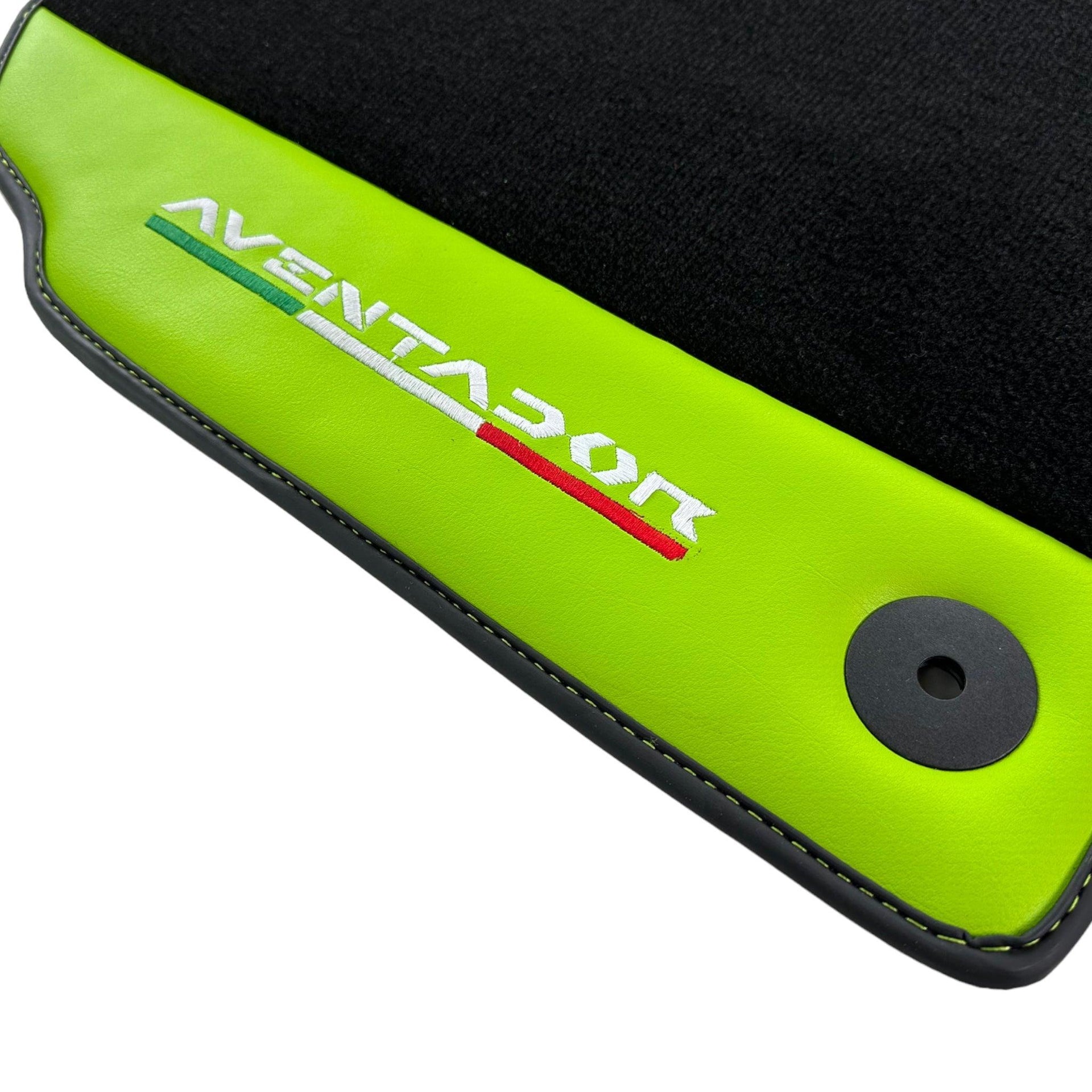 Black Floor Mats for Lamborghini Aventador With Green Leather - AutoWin