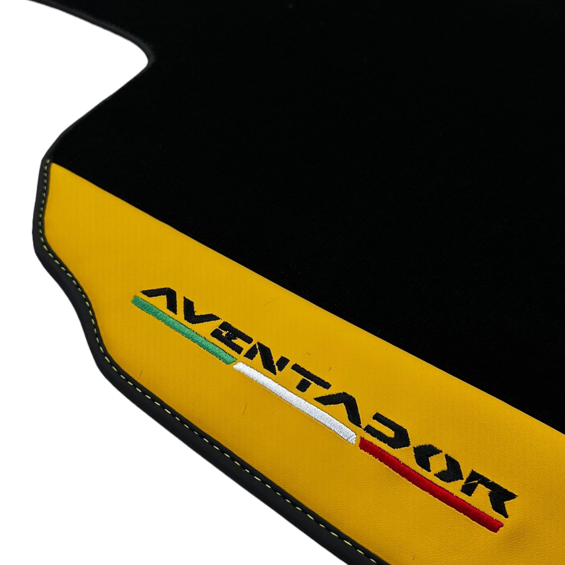 Black Floor Mats for Lamborghini Aventador with Yellow (Giallo Taurus) Nappa Leather - AutoWin
