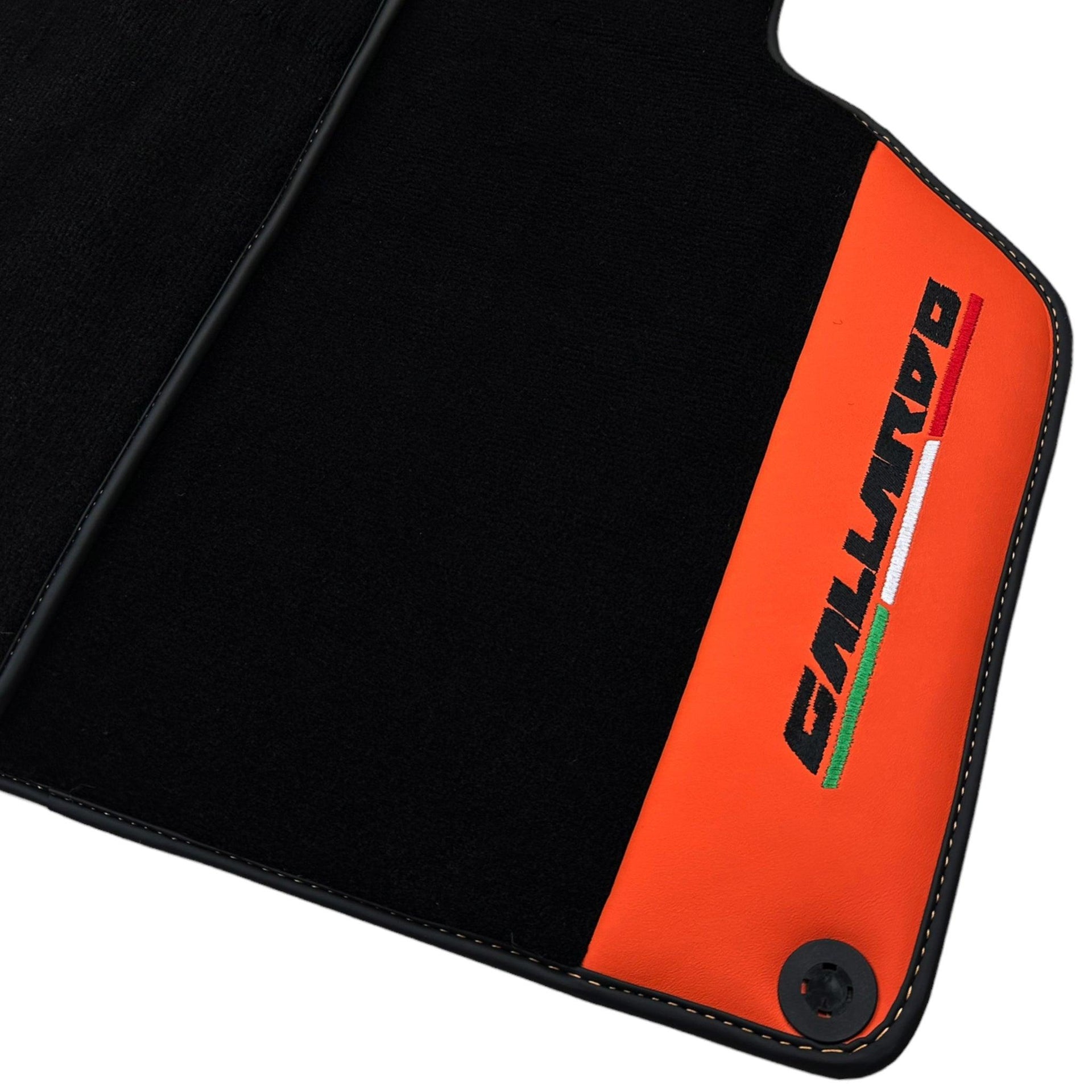 Black Floor Mats for Lamborghini Gallardo With Orange Arancia Mira Nappa Leather - AutoWin