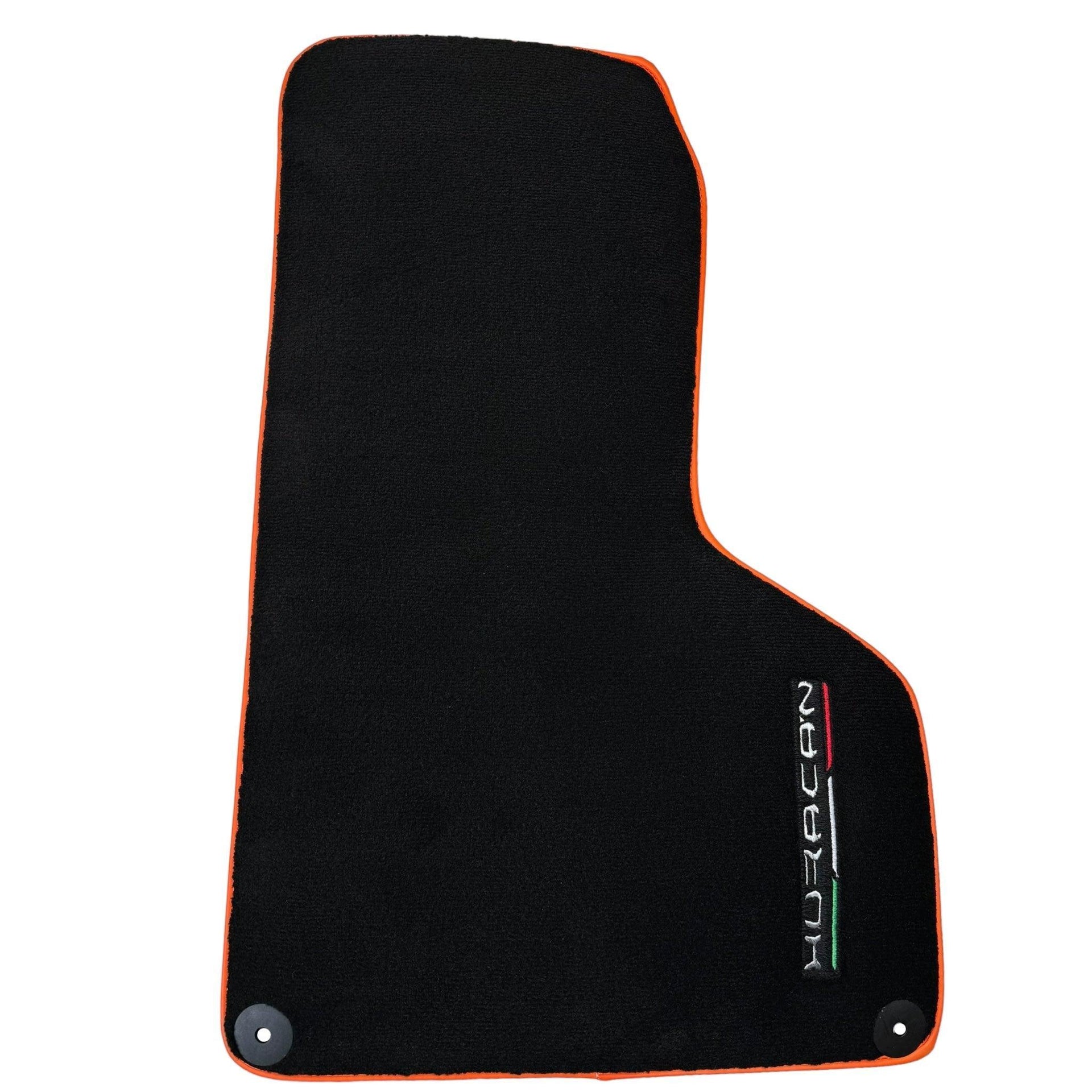 Black Floor Mats for Lamborghini Huracan (2014-2023) with Orange Leather Trim - AutoWin