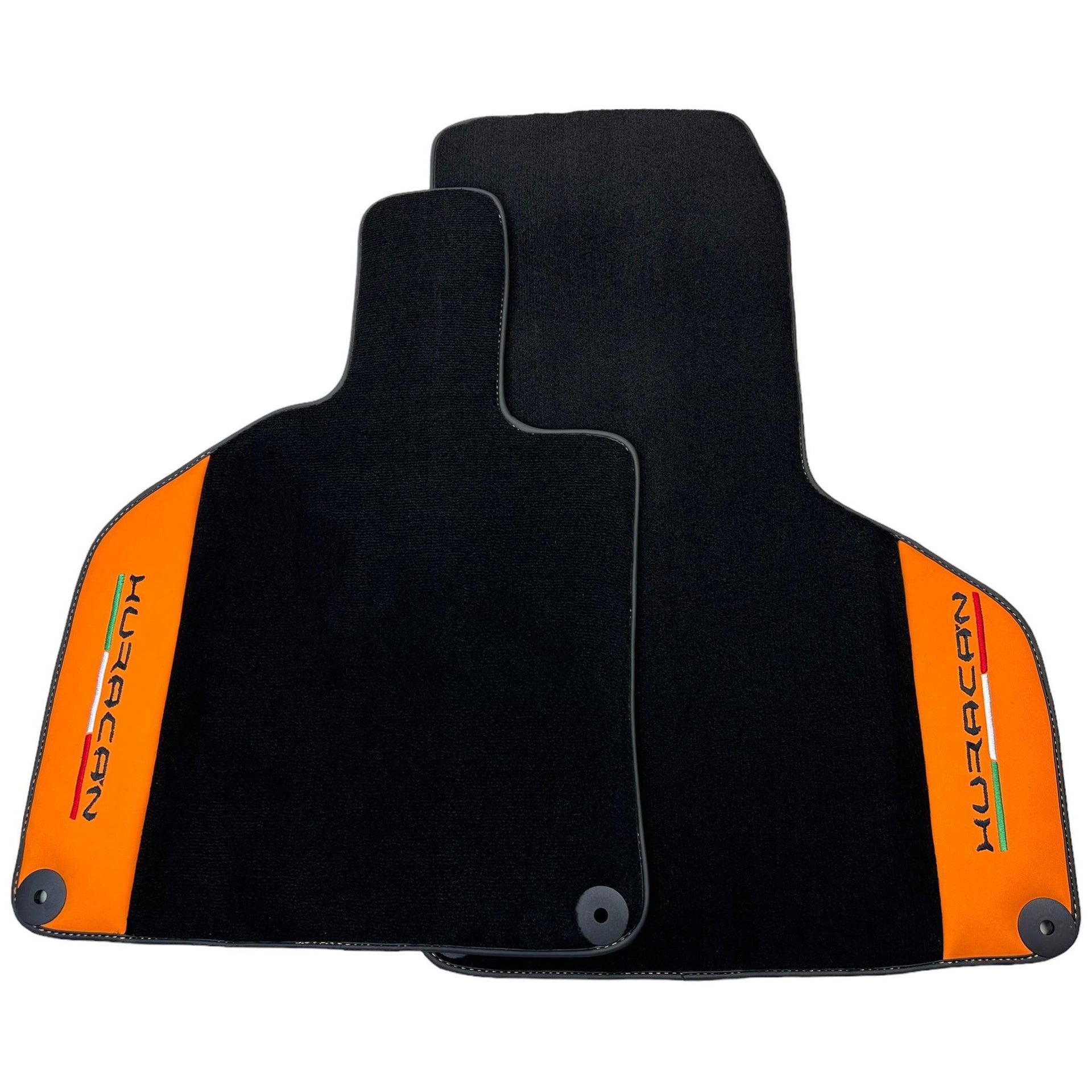 Black Floor Mats for Lamborghini Huracan With Orange (Arancia Leonis) Nappa Leather - AutoWin