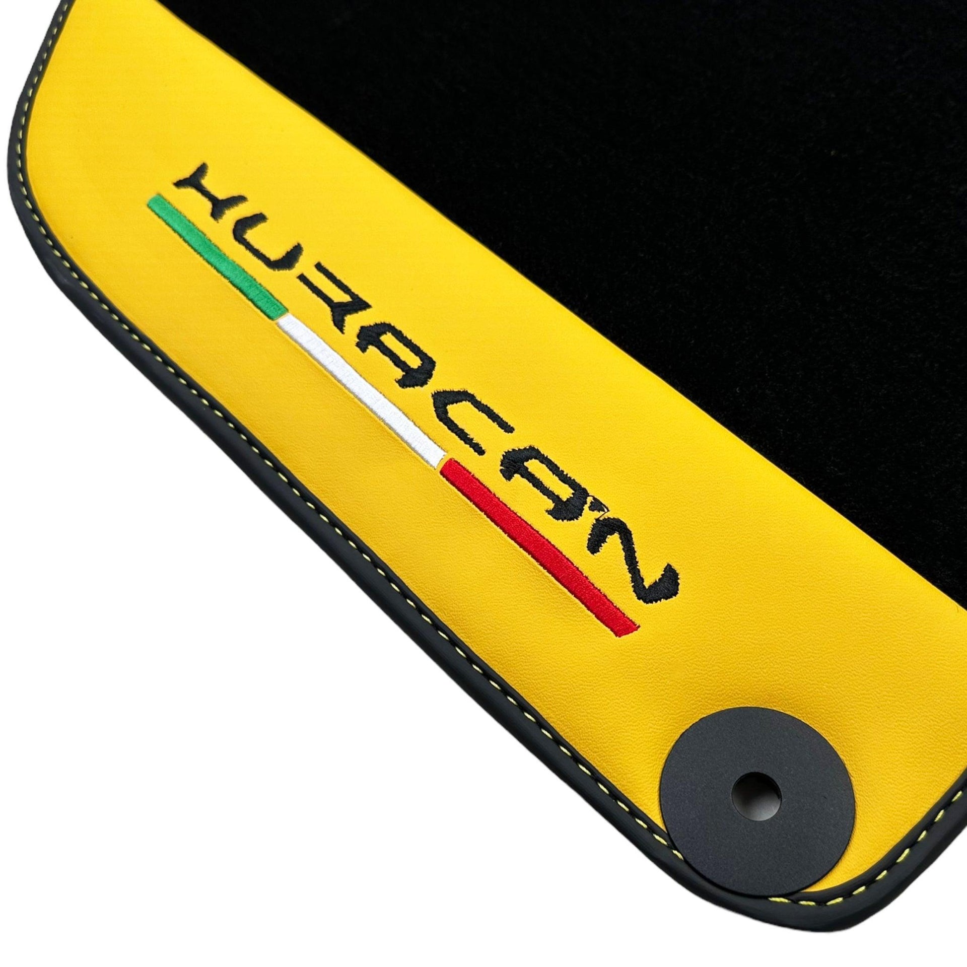 Black Floor Mats for Lamborghini Huracan With Yellow (Giallo Taurus) Nappa Leather - AutoWin
