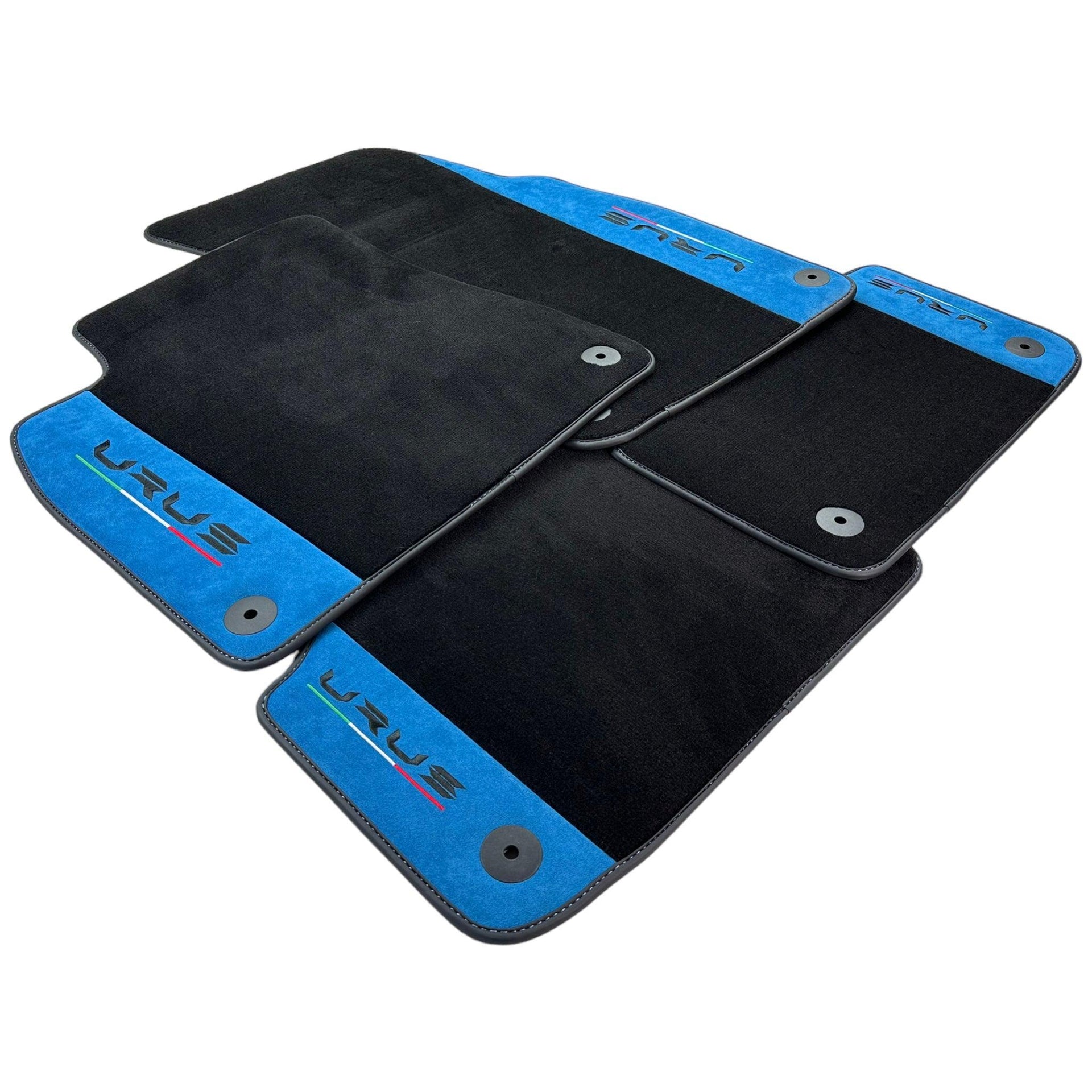Black Floor Mats For Lamborghini Urus With Blue Alcantara Leather - AutoWin