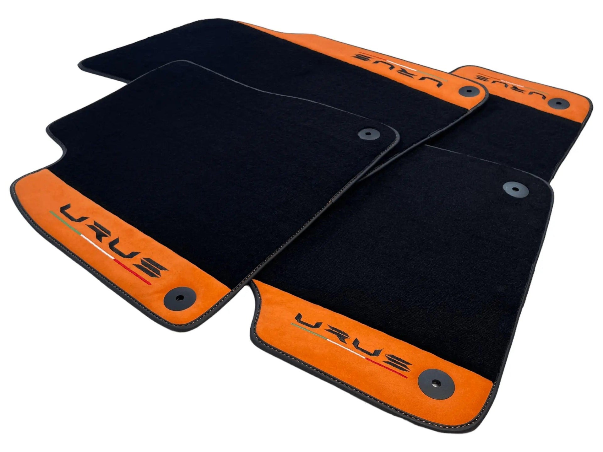 Black Floor Mats For Lamborghini Urus With Orange Alcantara Leather - AutoWin