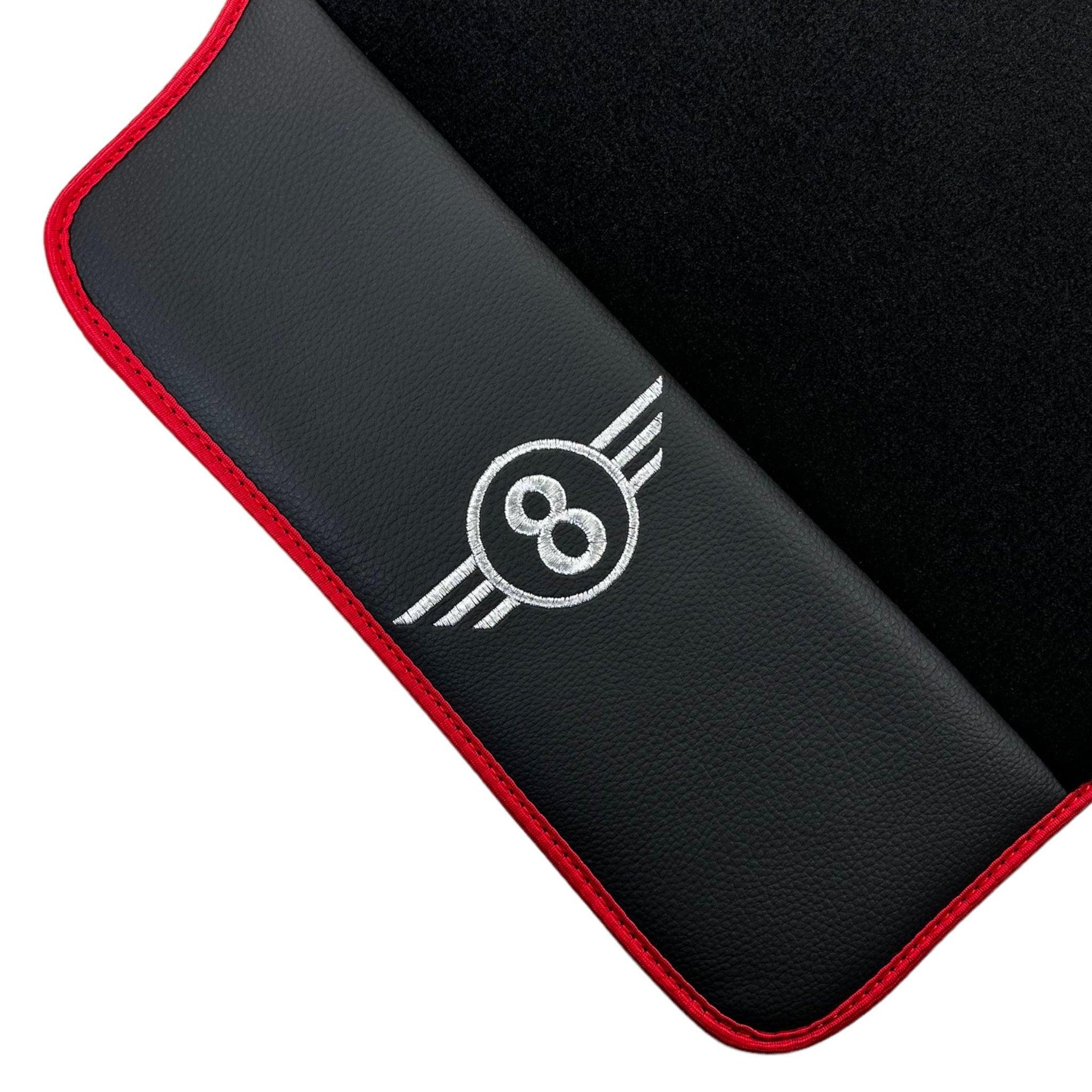 Black Floor Mats for Mini Cabrio R52 Convertible (2004-2009) With Leather | Red Trim - AutoWin