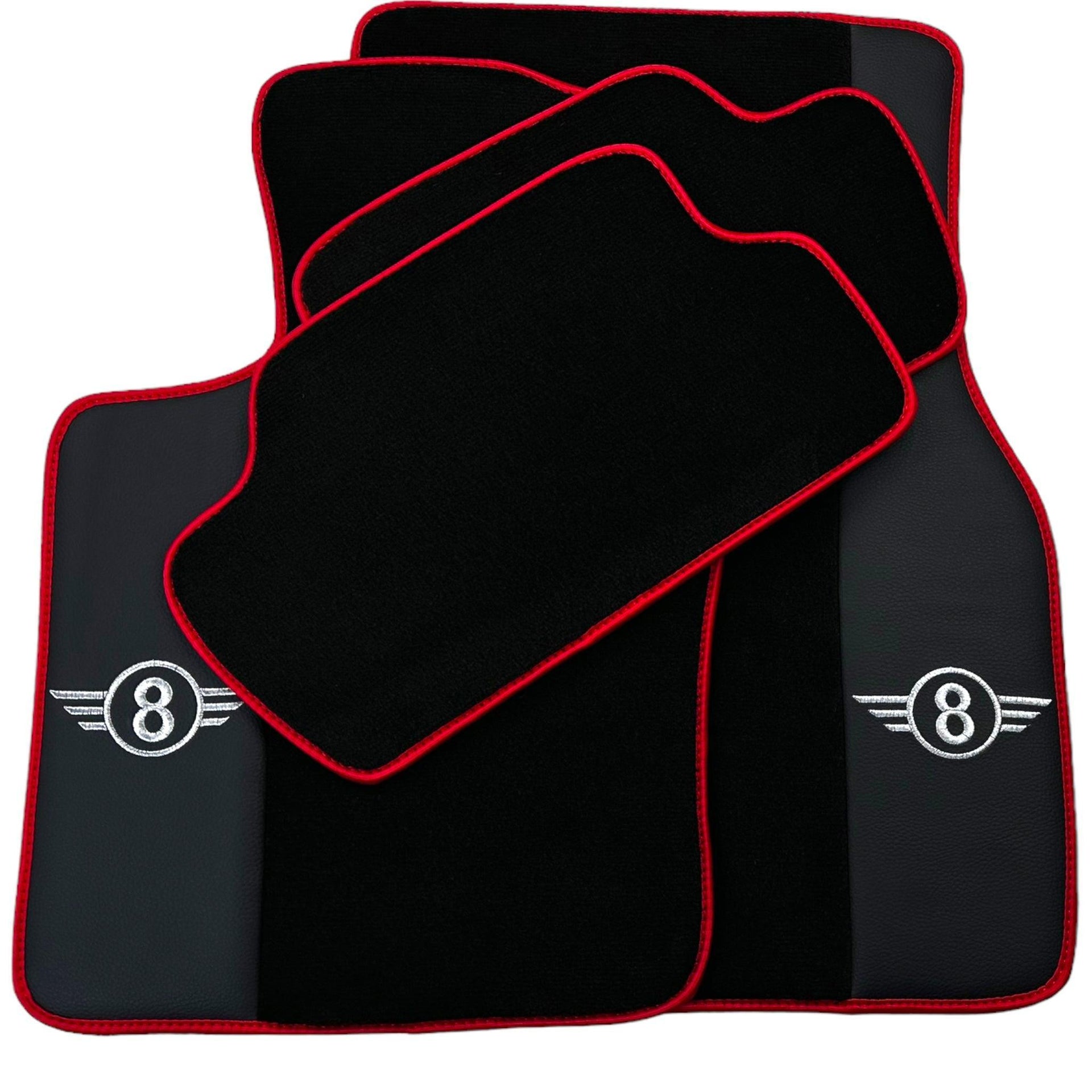Black Floor Mats for Mini Cooper / One Electric (2020-2023) With Leather | Red Trim - AutoWin