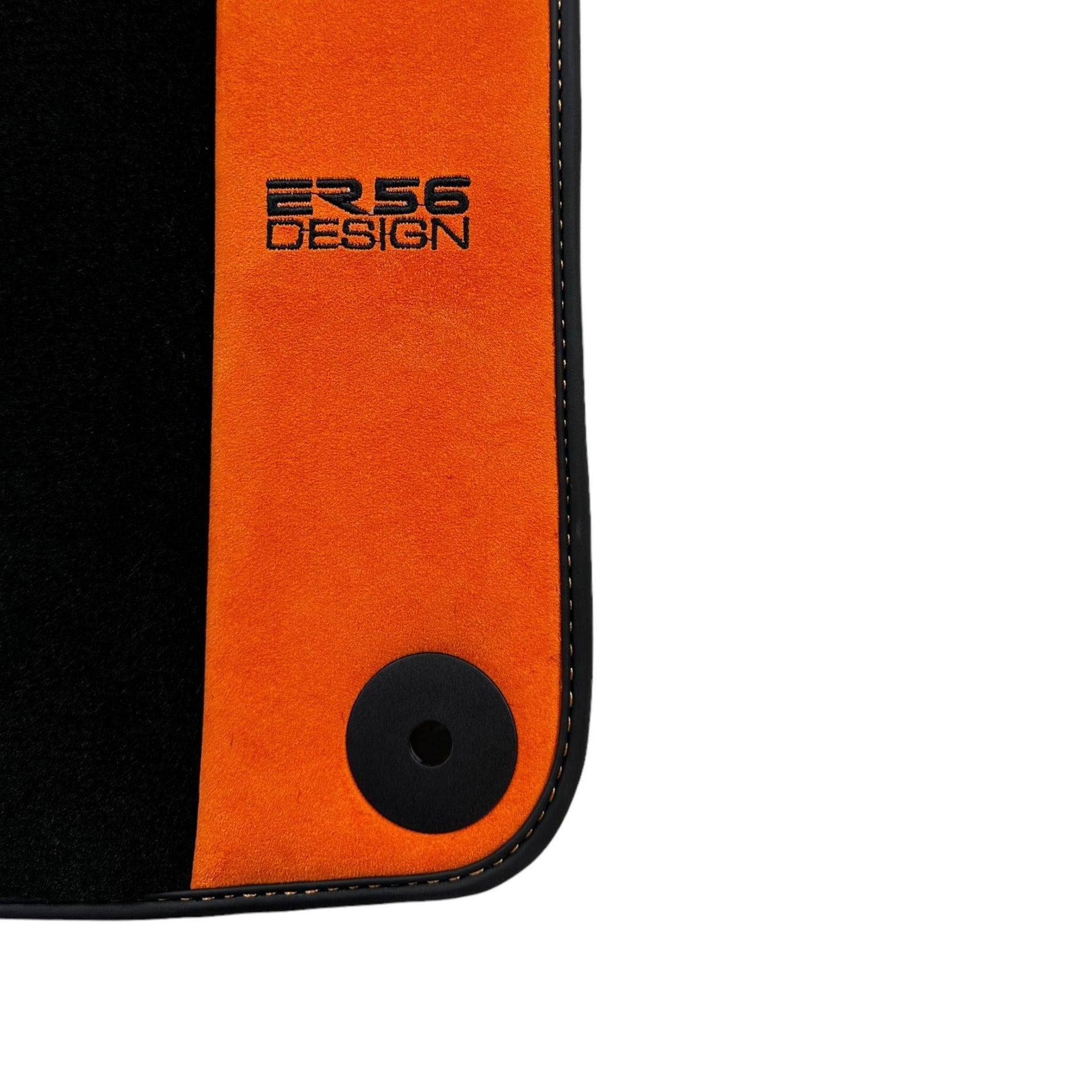 Black Floor Mats for Porsche Panamera (2009-2016) with Orange Alcantara Leather ER56 Design - AutoWin