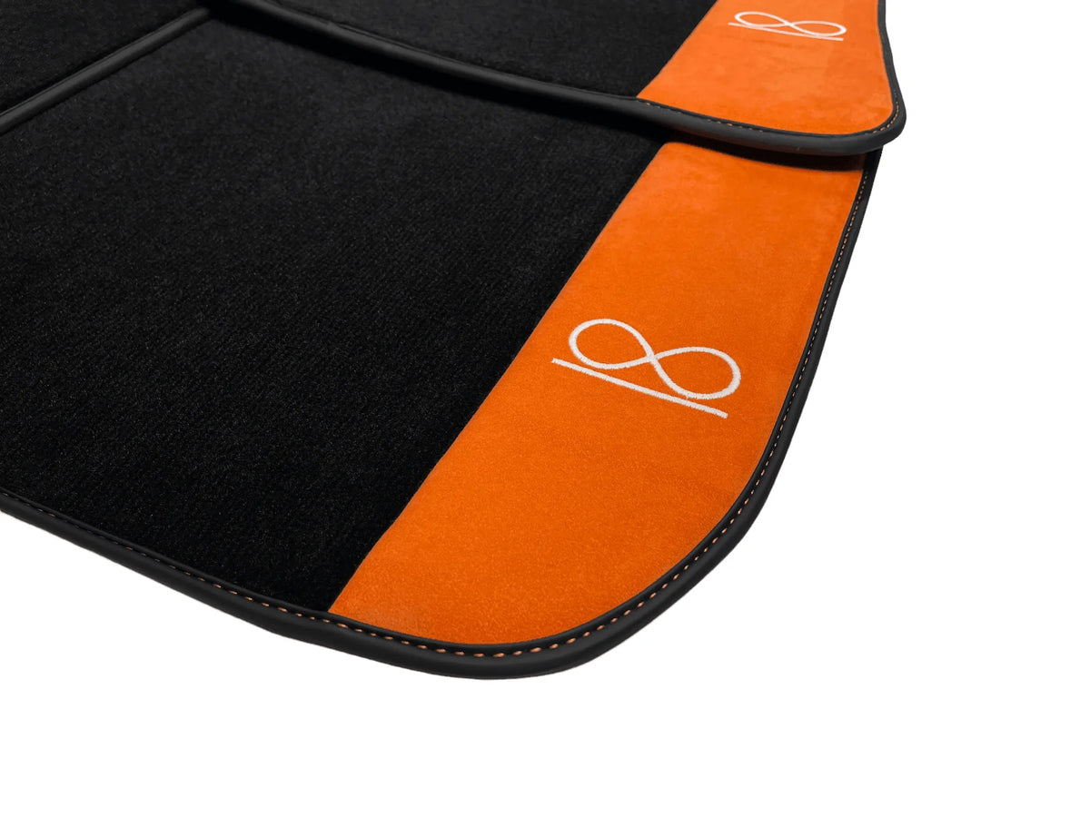 Black Floor Mats For Rolls Royce Black Badge Phantom VIII (2017-2024) Orange Alcantara