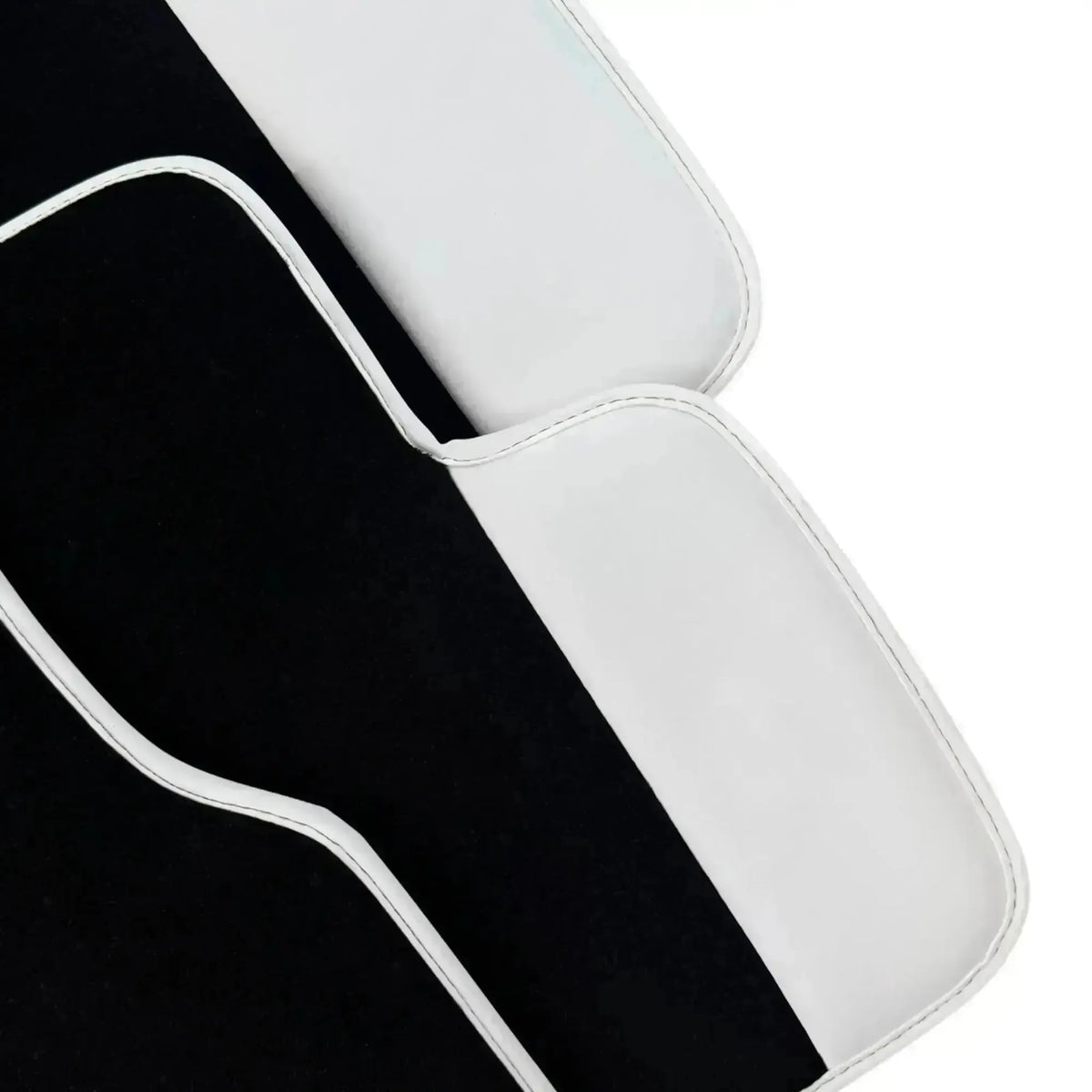 Black Floor Mats for Rolls Royce Shadow (1965-1977) with White Leather | White Trim