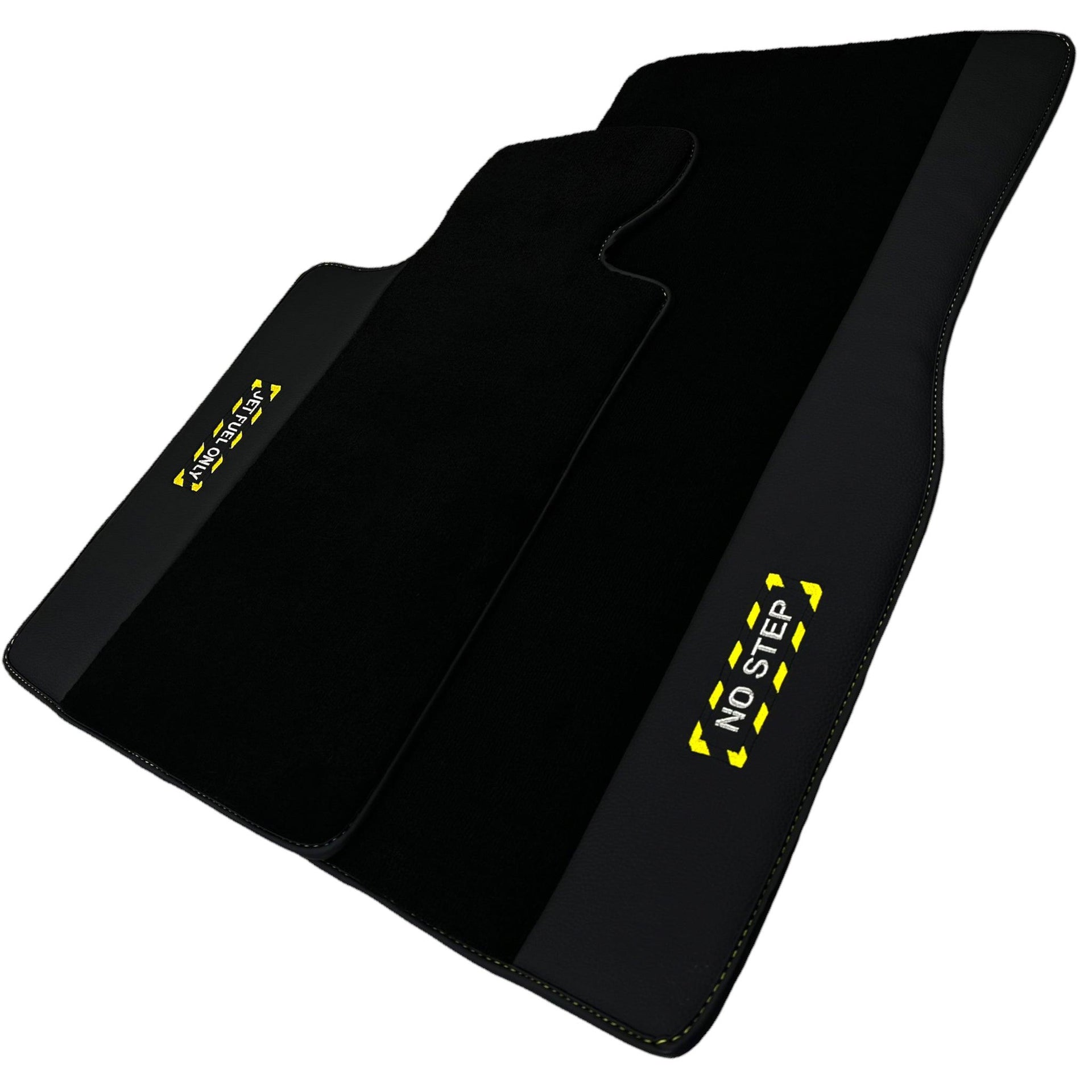 Black Floor Mats with Leather for BMW F74 Gran Coupe (2025-2026) - "Jet Fuel Only" - AutoWin