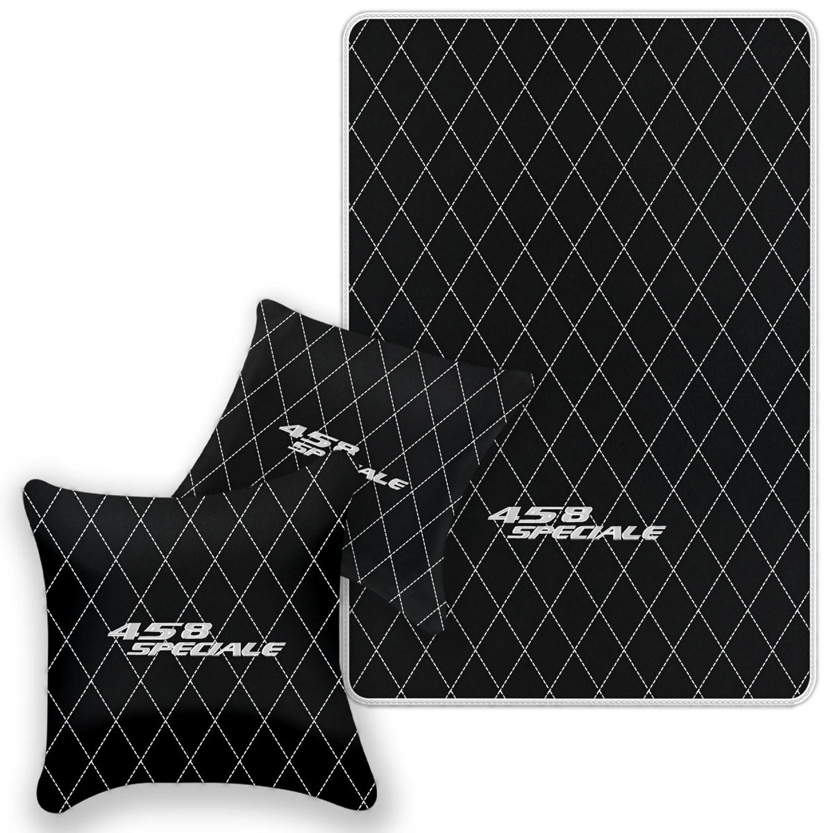 Black Leather Floor Mats for Ferrari 458 Speciale (2012-2015) with Single Diamond Pattern | Full Set Option