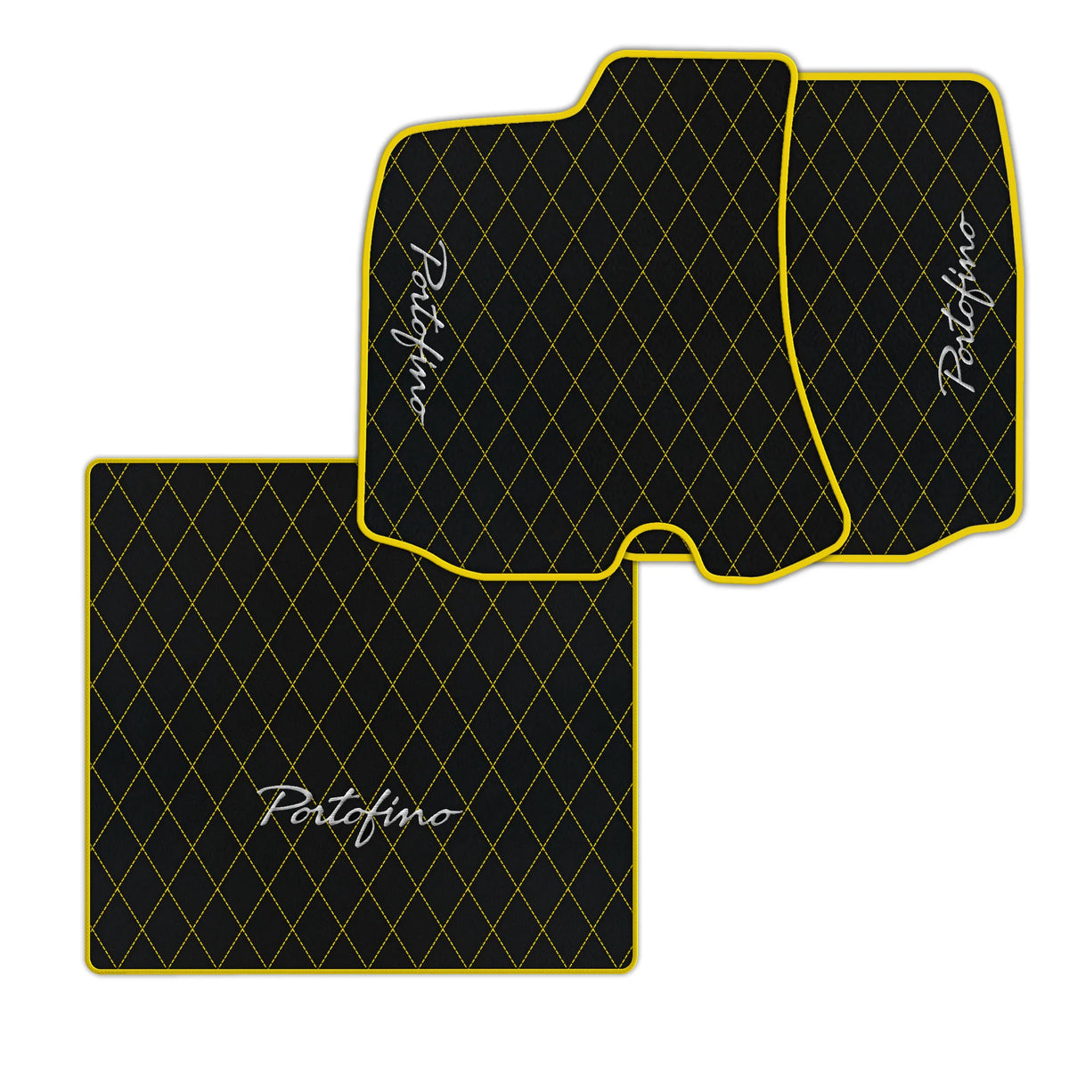 Black Leather Floor Mats for Ferrari Portofino (2018-2023) with Single Diamond Pattern | Full Set Option