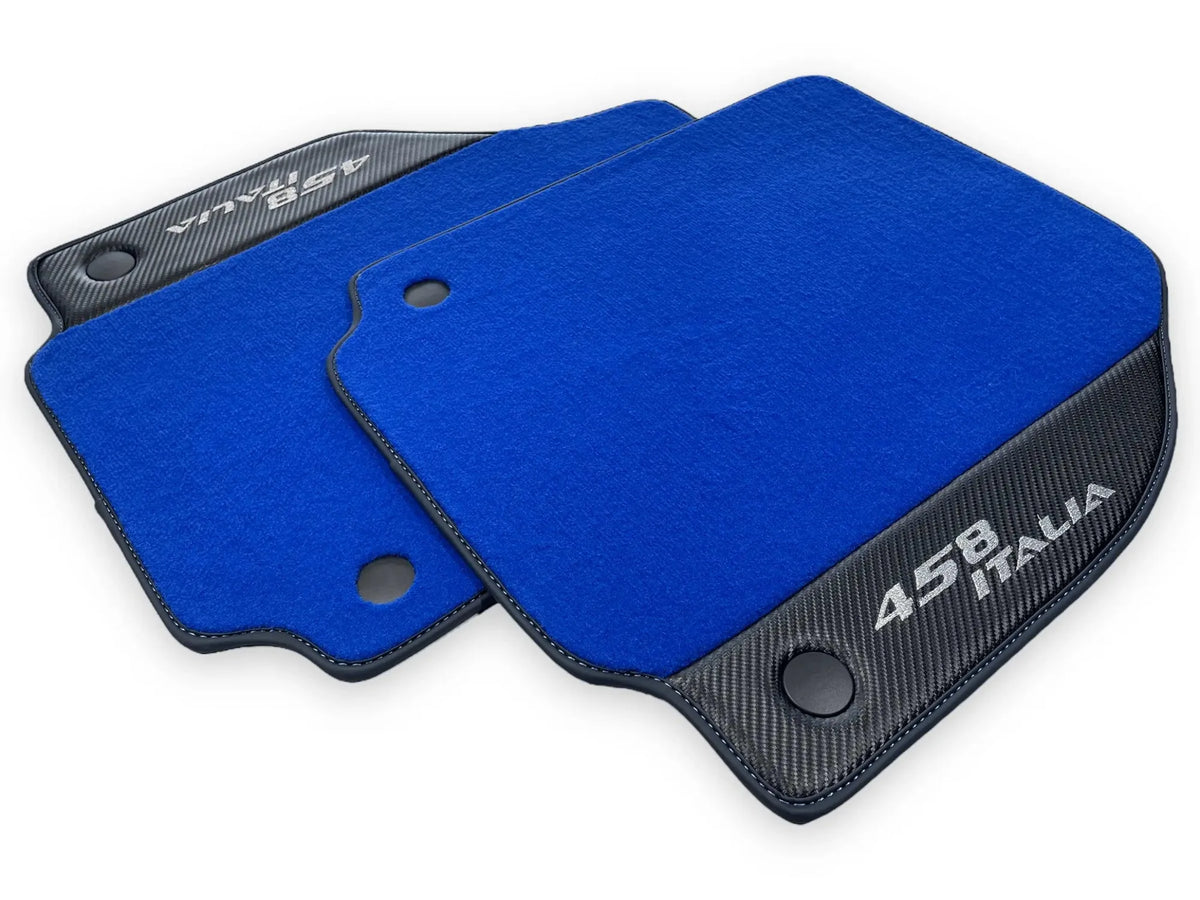 Blue Floor Mats For Ferrari 458 Italia 2009-2015 Carbon Fiber Leather - AutoWin