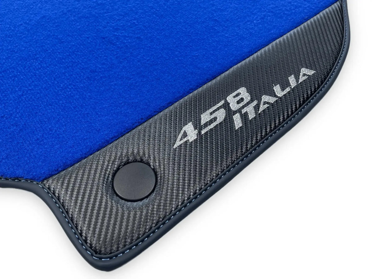 Blue Floor Mats For Ferrari 458 Italia 2009-2015 Carbon Fiber Leather - AutoWin