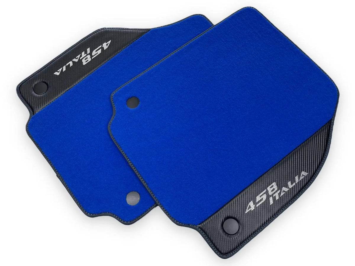 Blue Floor Mats For Ferrari 458 Italia 2009-2015 Carbon Fiber Leather - AutoWin