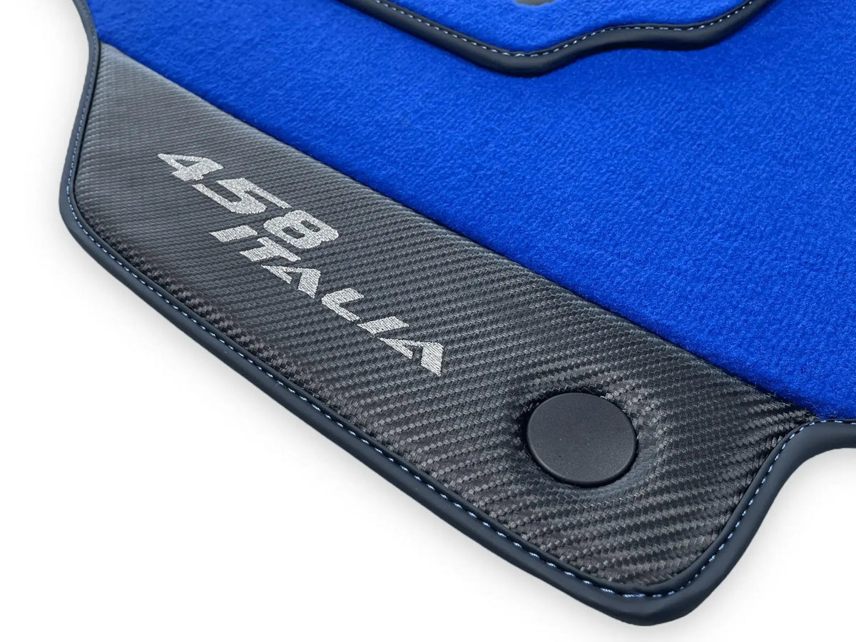 Blue Floor Mats For Ferrari 458 Italia 2009-2015 Carbon Fiber Leather - AutoWin