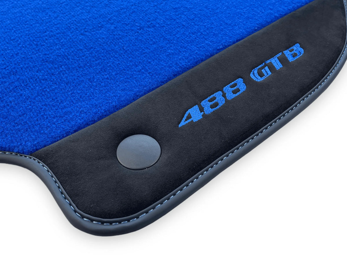 Blue Floor Mats For Ferrari 488 GTB 2016-2022 Carpets With Alcantara Leather - AutoWin