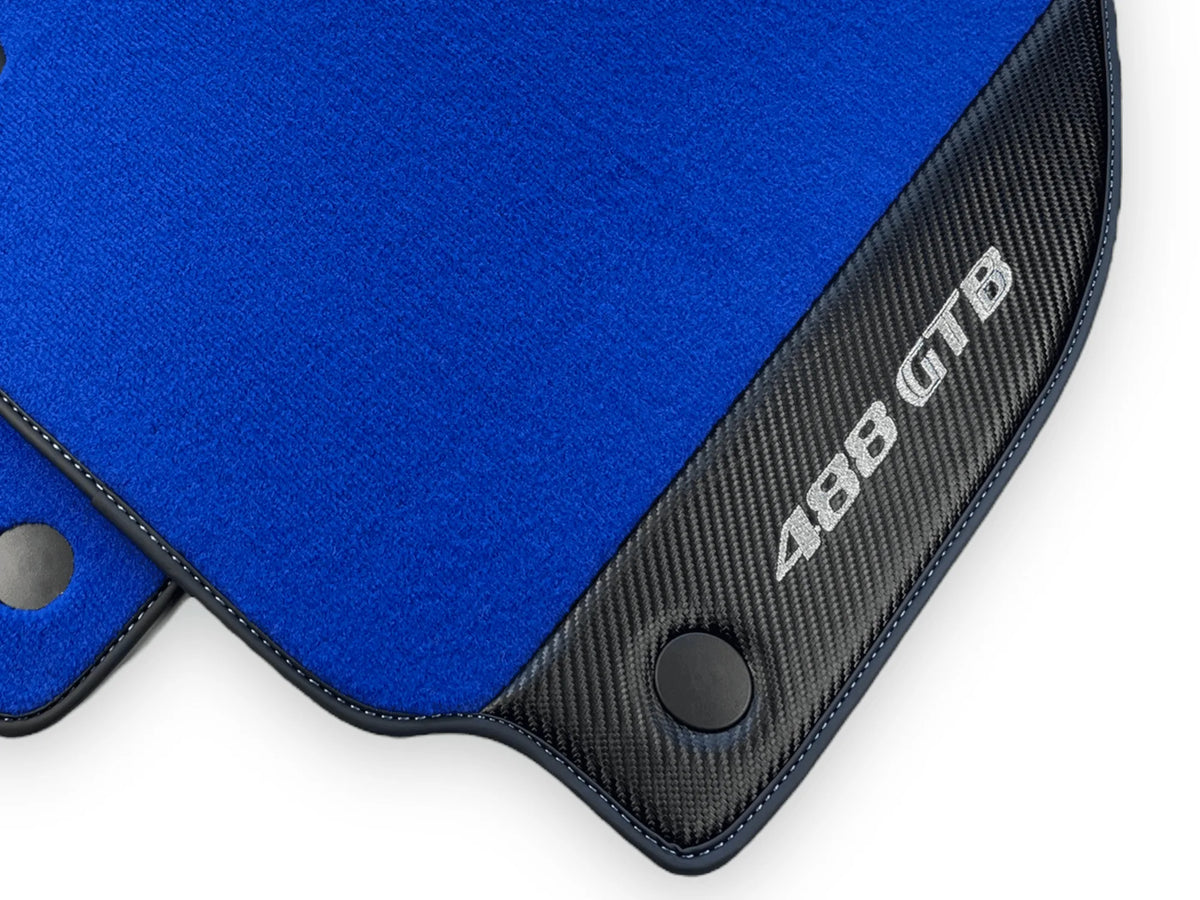 Blue Floor Mats For Ferrari 488 Gtb 2016-2022 Carpets With Carbon Fiber Leather - AutoWin