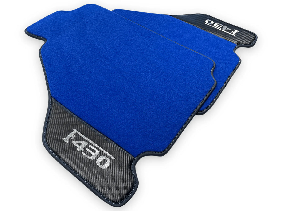 Blue Floor Mats For Ferrari F430 2004-2009 With Carbon Fiber Leather - AutoWin