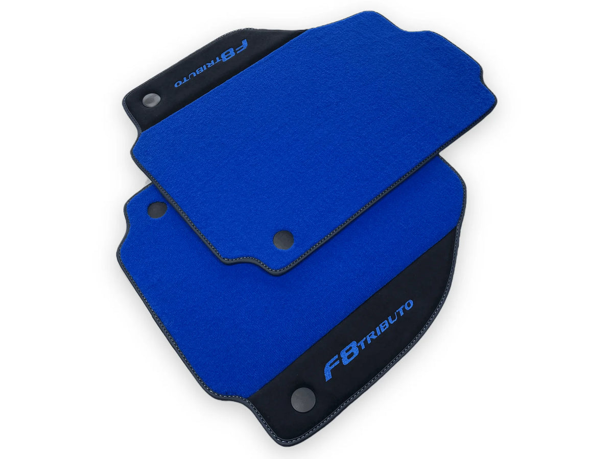 Blue Floor Mats For Ferrari F8 Tributo 2019-2022 With Alcantara Leather - AutoWin