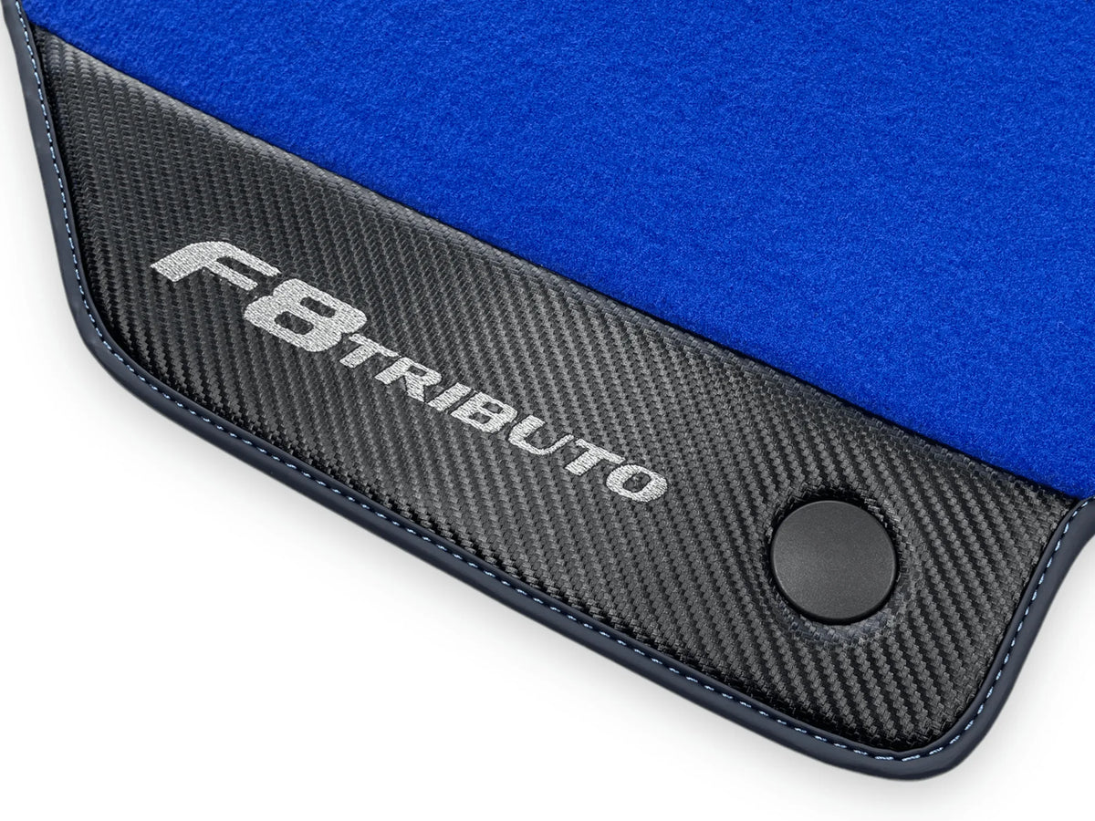Blue Floor Mats For Ferrari F8 Tributo 2019-2022 With Carbon Leather - AutoWin