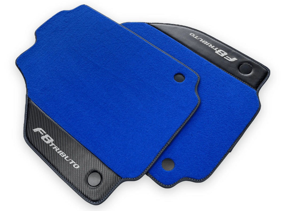 Blue Floor Mats For Ferrari F8 Tributo 2019-2022 With Carbon Leather - AutoWin