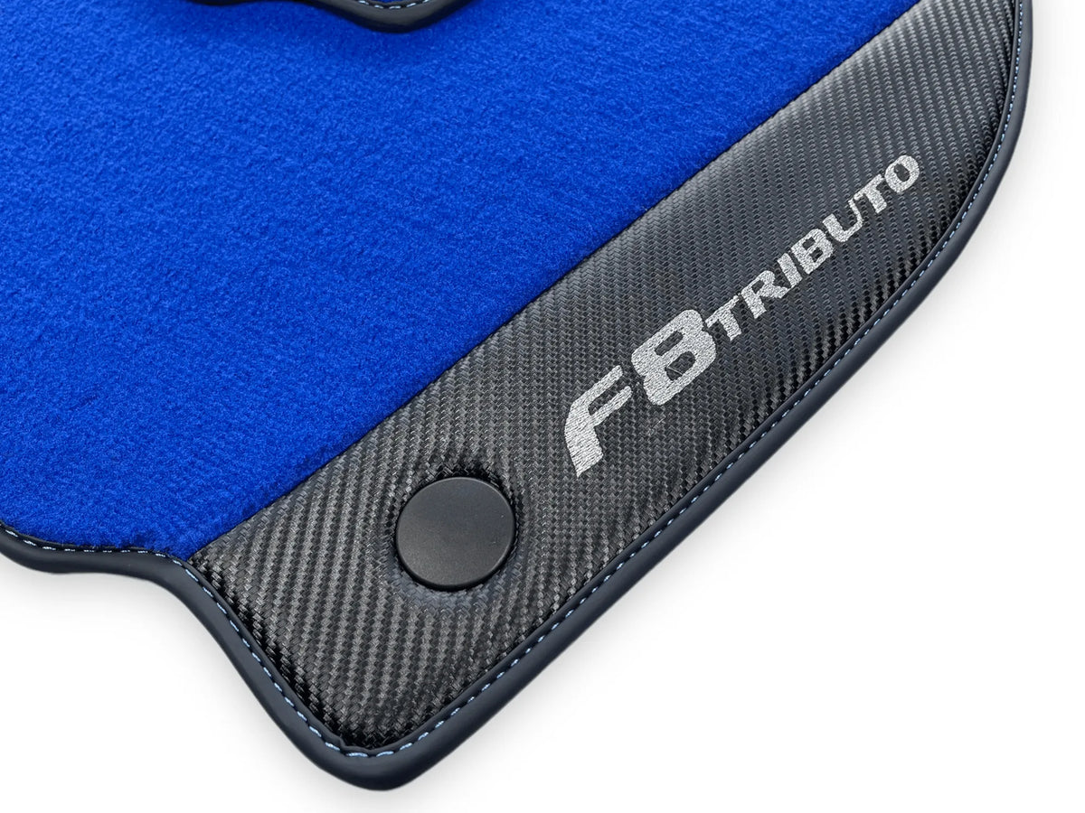 Blue Floor Mats For Ferrari F8 Tributo 2019-2022 With Carbon Leather - AutoWin