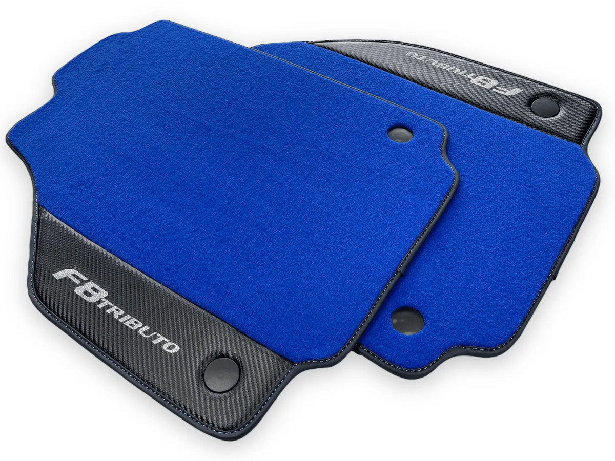 Blue Floor Mats For Ferrari F8 Tributo 2019-2022 With Carbon Leather - AutoWin