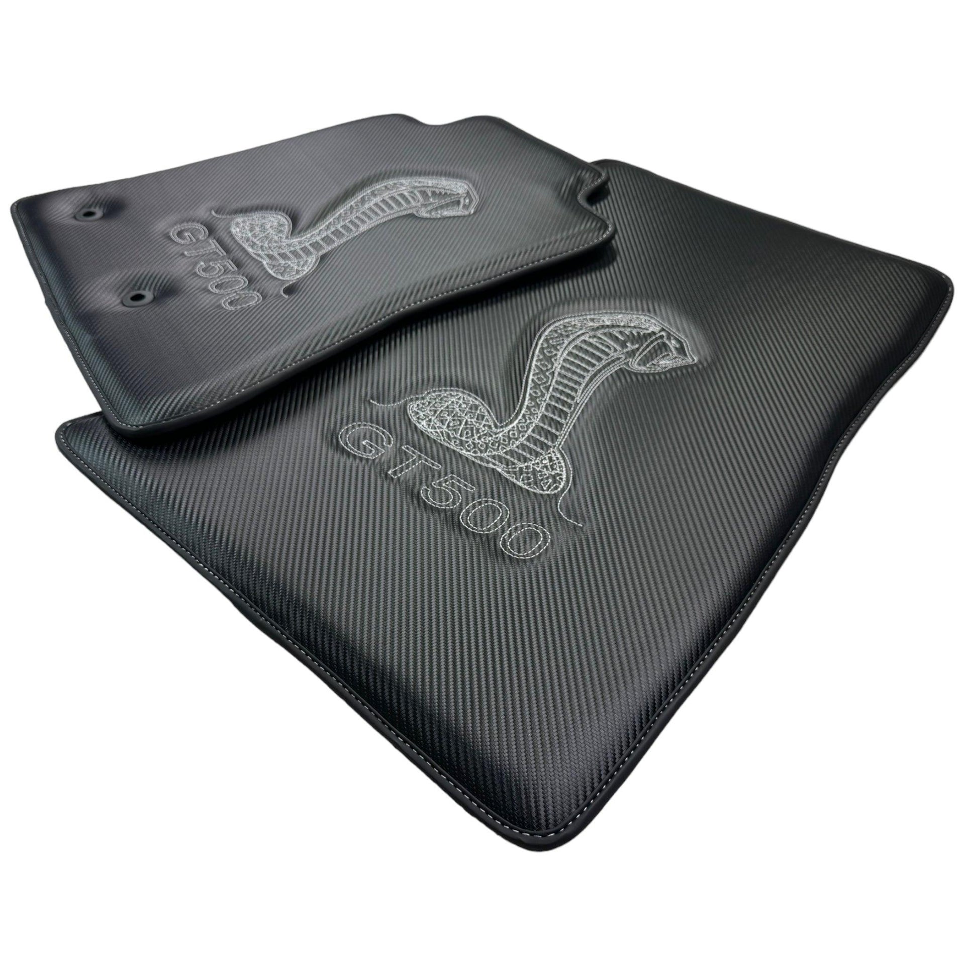 Carbon Fiber Floor Mats for Ford Mustang GT500 Shelby (2015-2021) with Cobra Sewing - AutoWin