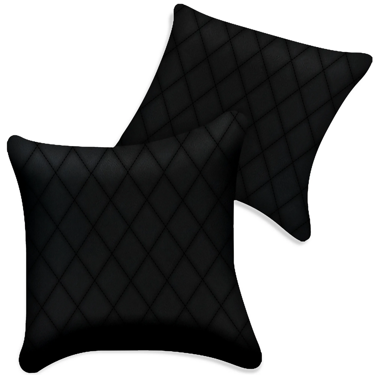 Customizable Black Leather Pillows Set of 2 for All Vehicles | Single Diamond Pattern